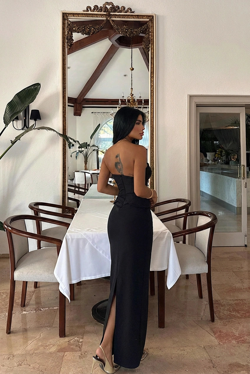 Black Soho Corset Detail Long Dress ATE-3206