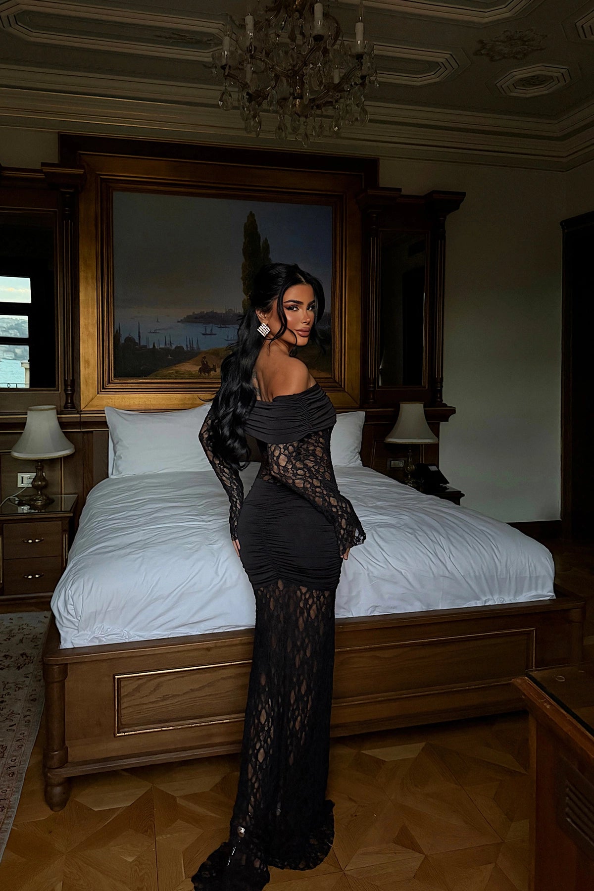 Black Ellodie lace long dress ATE-4535