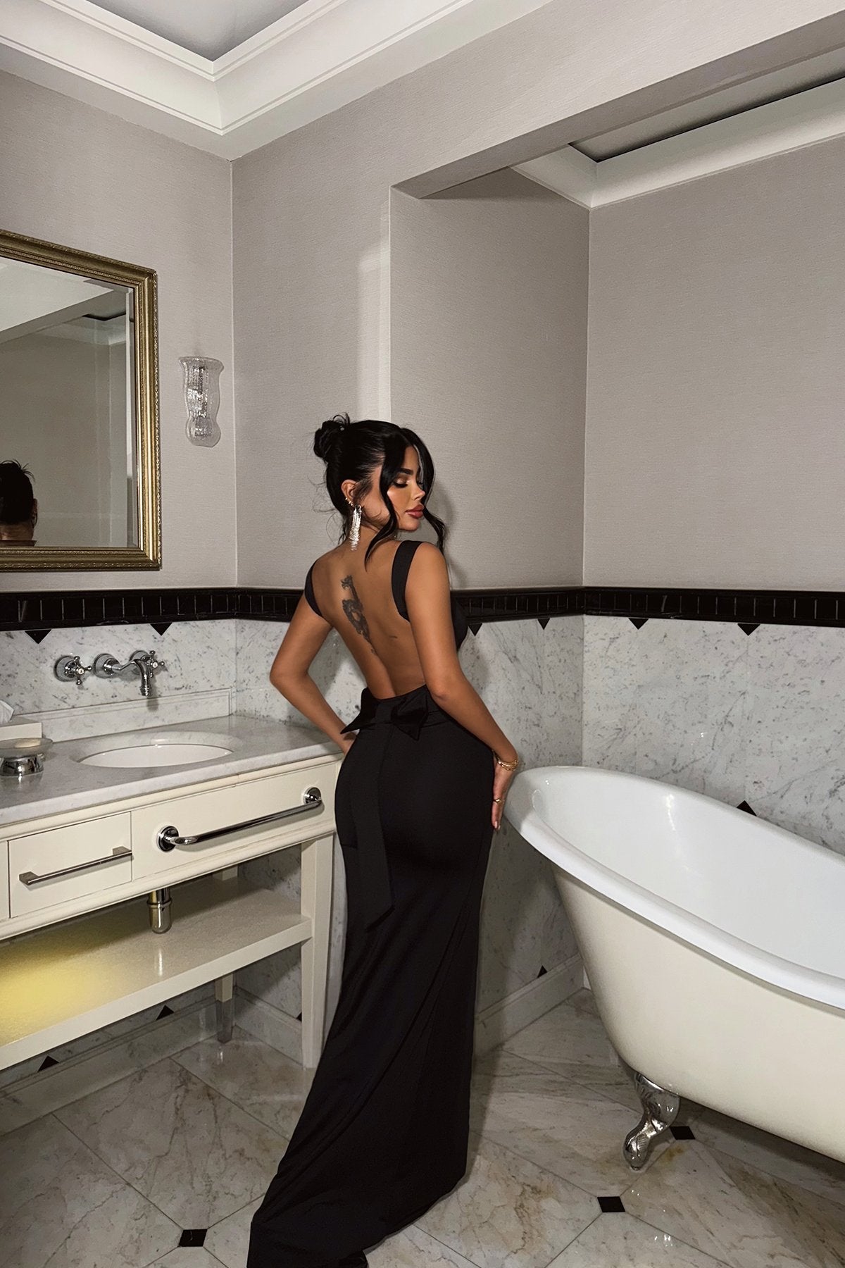 Black Liliana Back Bow Detail Dress ATE-2134