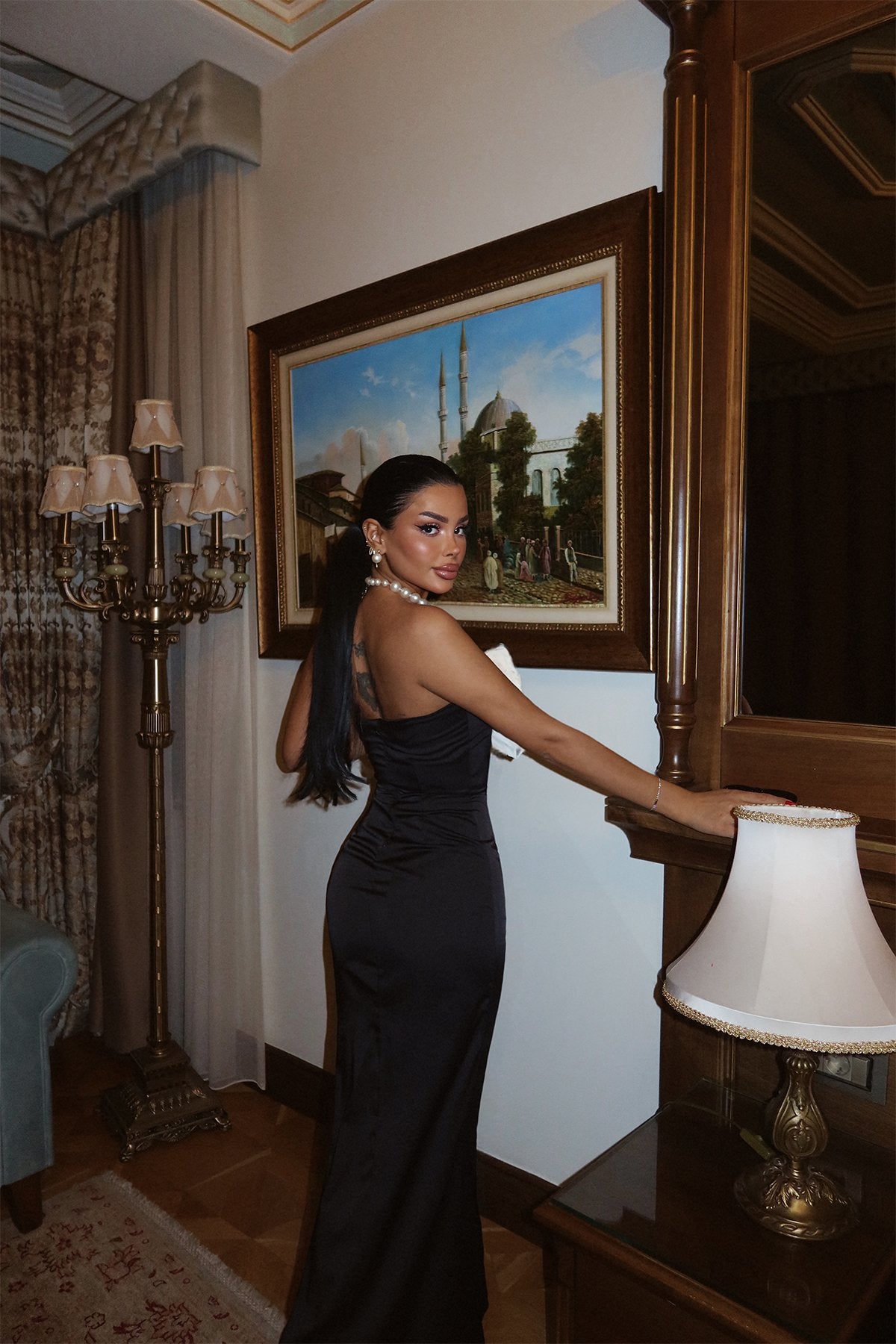 Black Rose Detail Strapless Dress ATE-2306