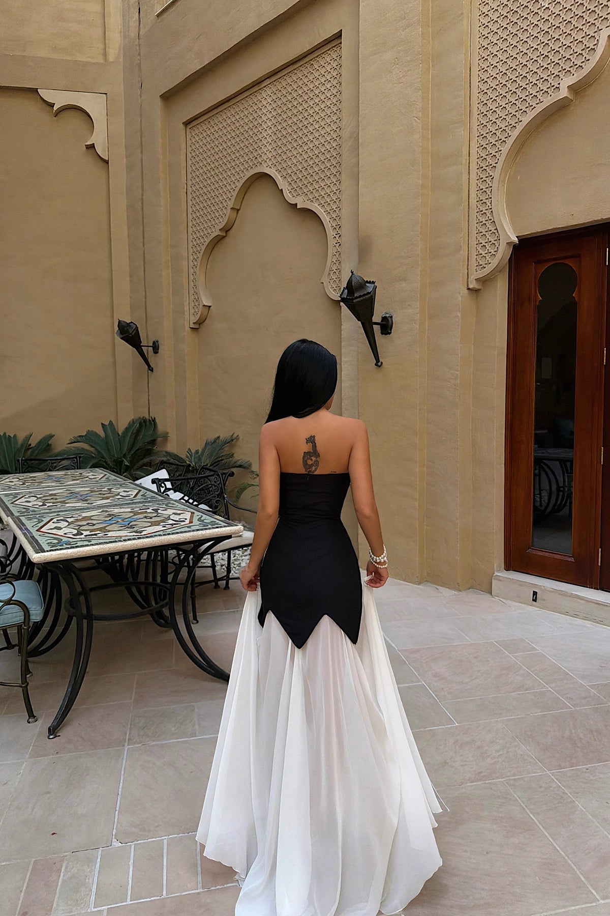 Black Outta Long Dress with Pearl Details ATE-4533 (PRE-ORDER)
