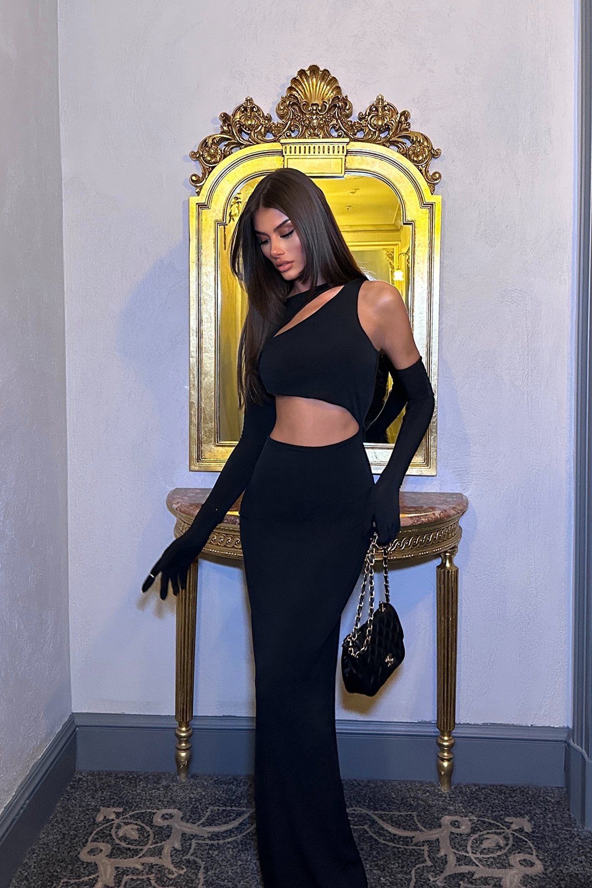 Black Window Detail Glove Dress ATE-0346