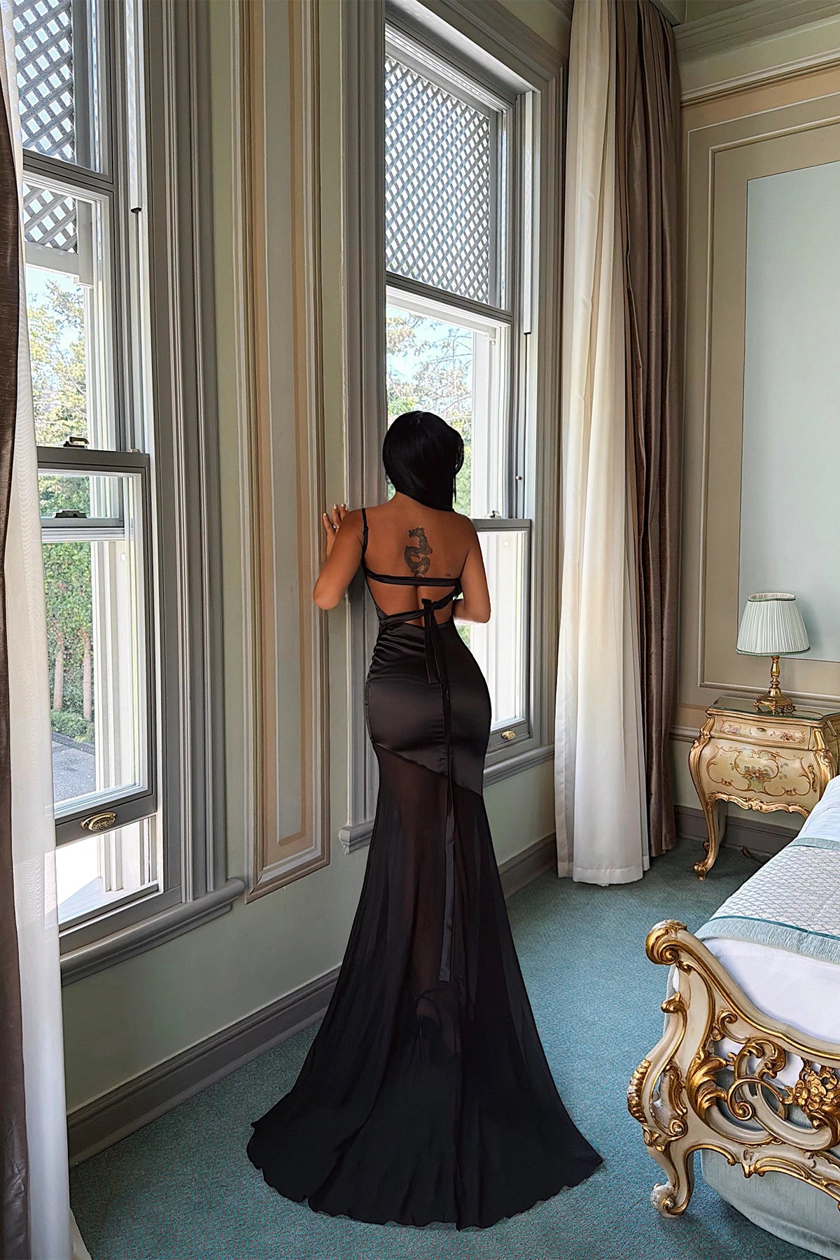 Black Satin Midi Dress ATE-5408 (PRE-ORDER)