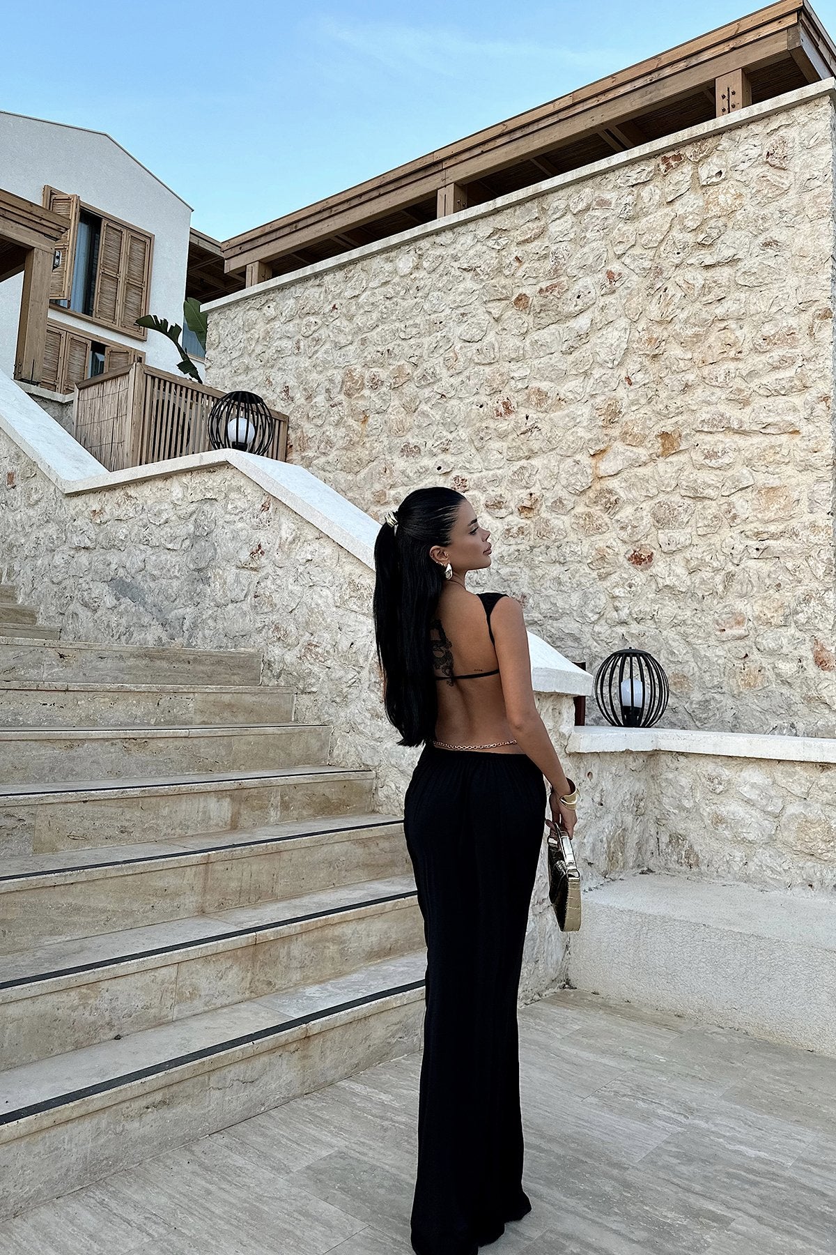 Black Antonella Backless and Accessory Dress ATE-0978