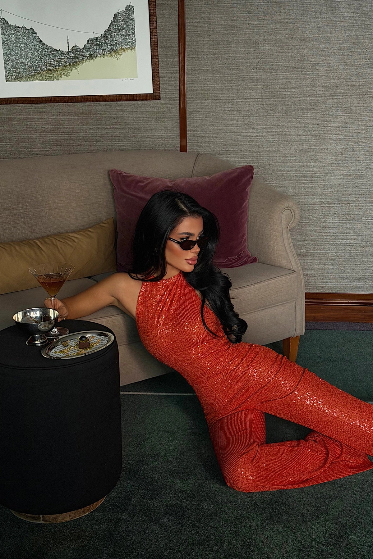 Orange Wyana Sequin Jumpsuit ATE-3983