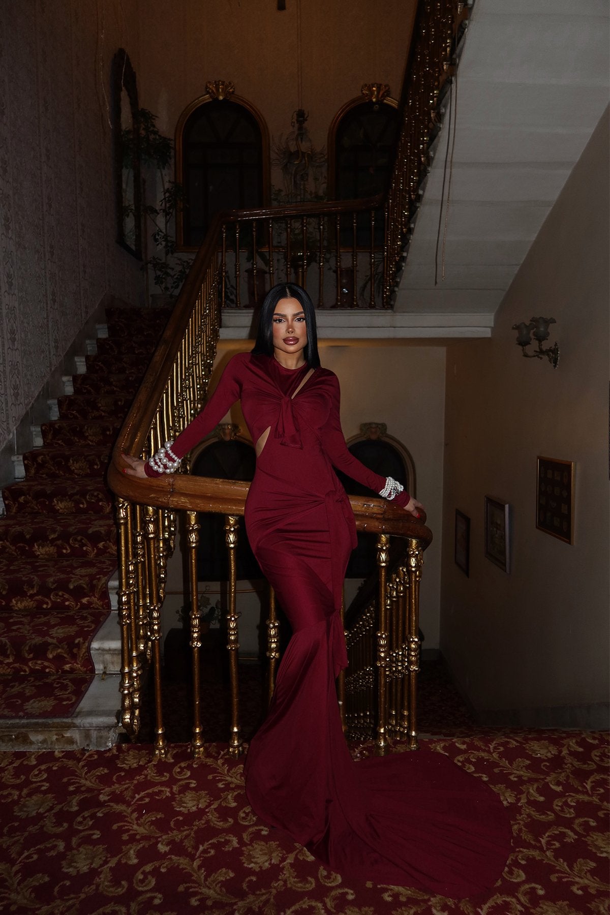 Cherry Maroon Window Detail Long Dress ATE-2267