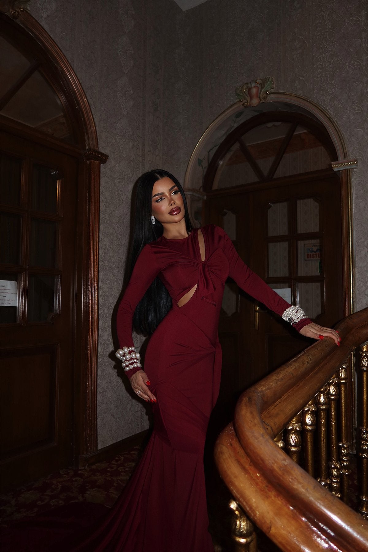 Cherry Maroon Window Detail Long Dress ATE-2267