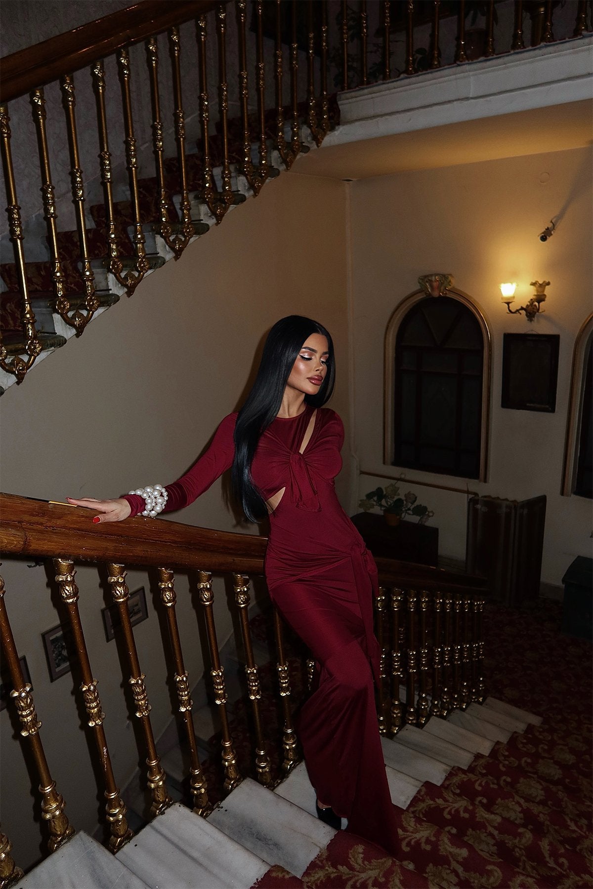Cherry Maroon Window Detail Long Dress ATE-2267