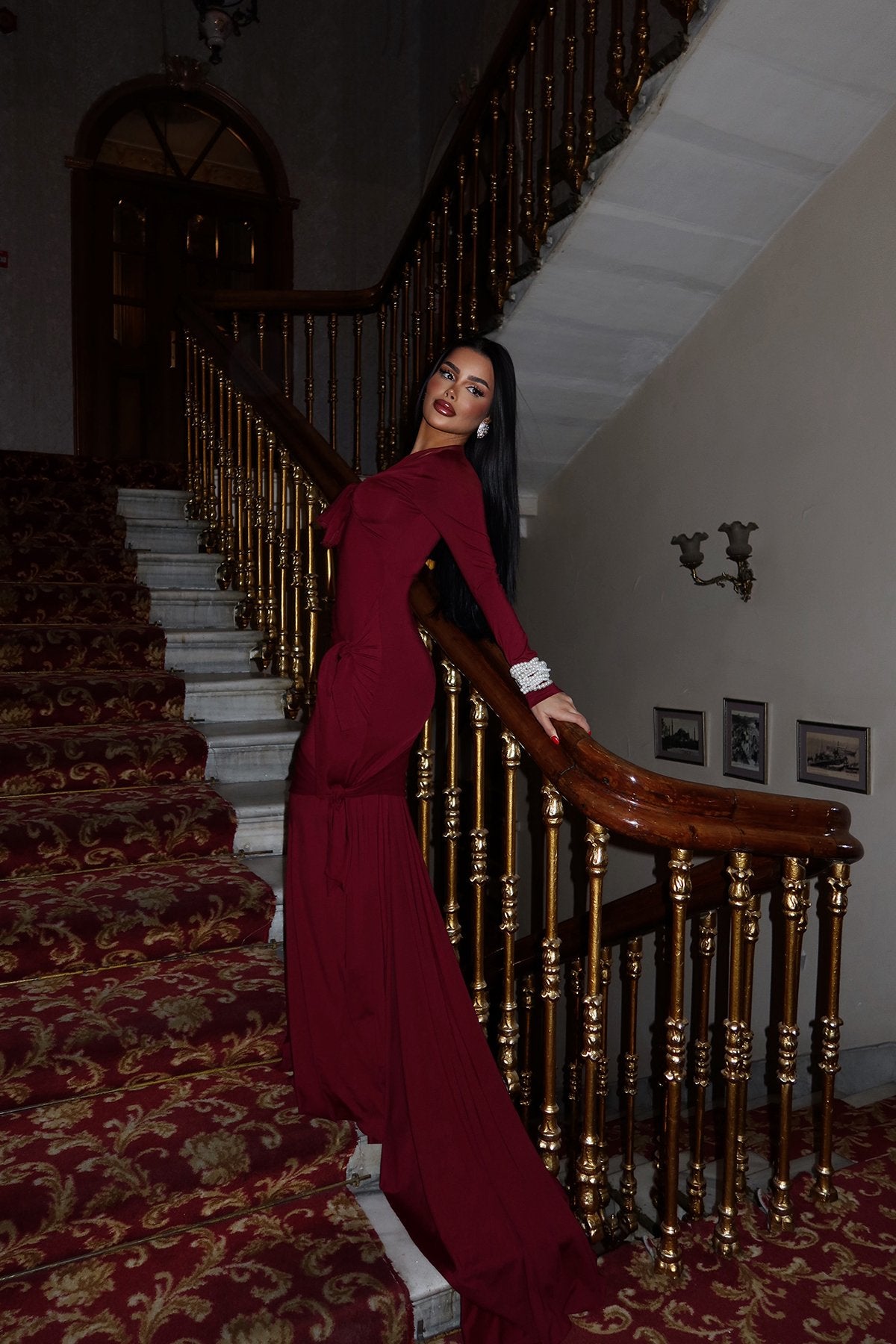 Cherry Maroon Window Detail Long Dress ATE-2267
