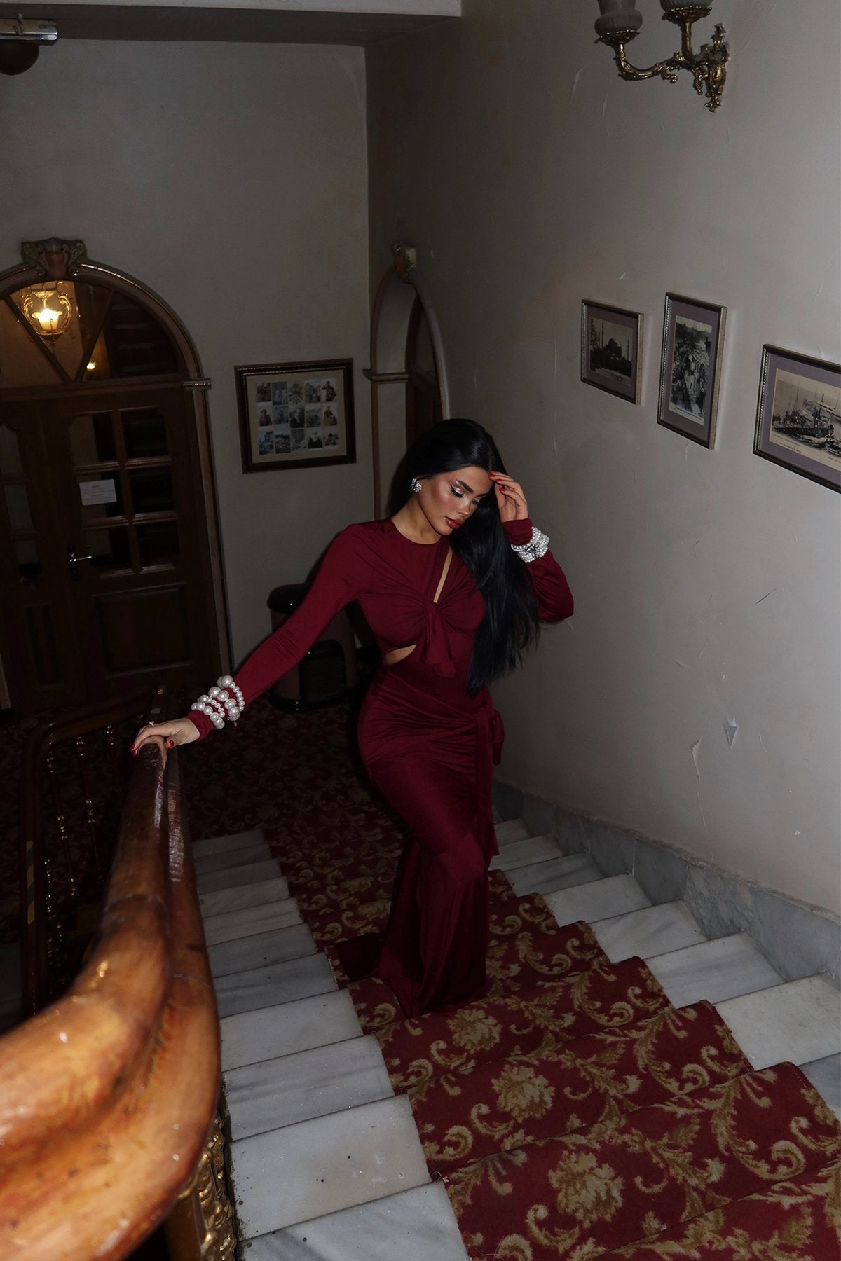 Cherry Maroon Window Detail Long Dress ATE-2267