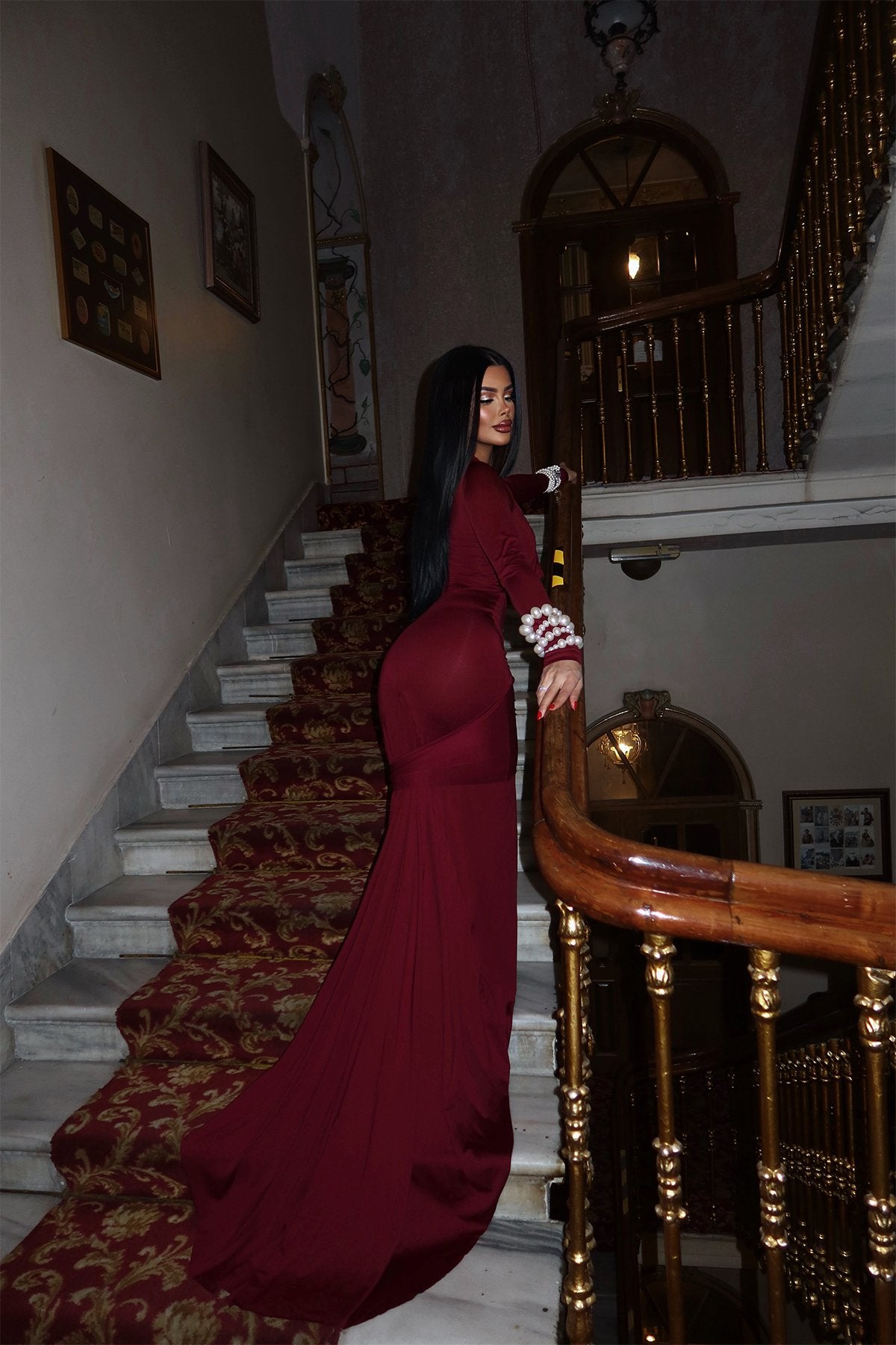 Cherry Maroon Window Detail Long Dress ATE-2267