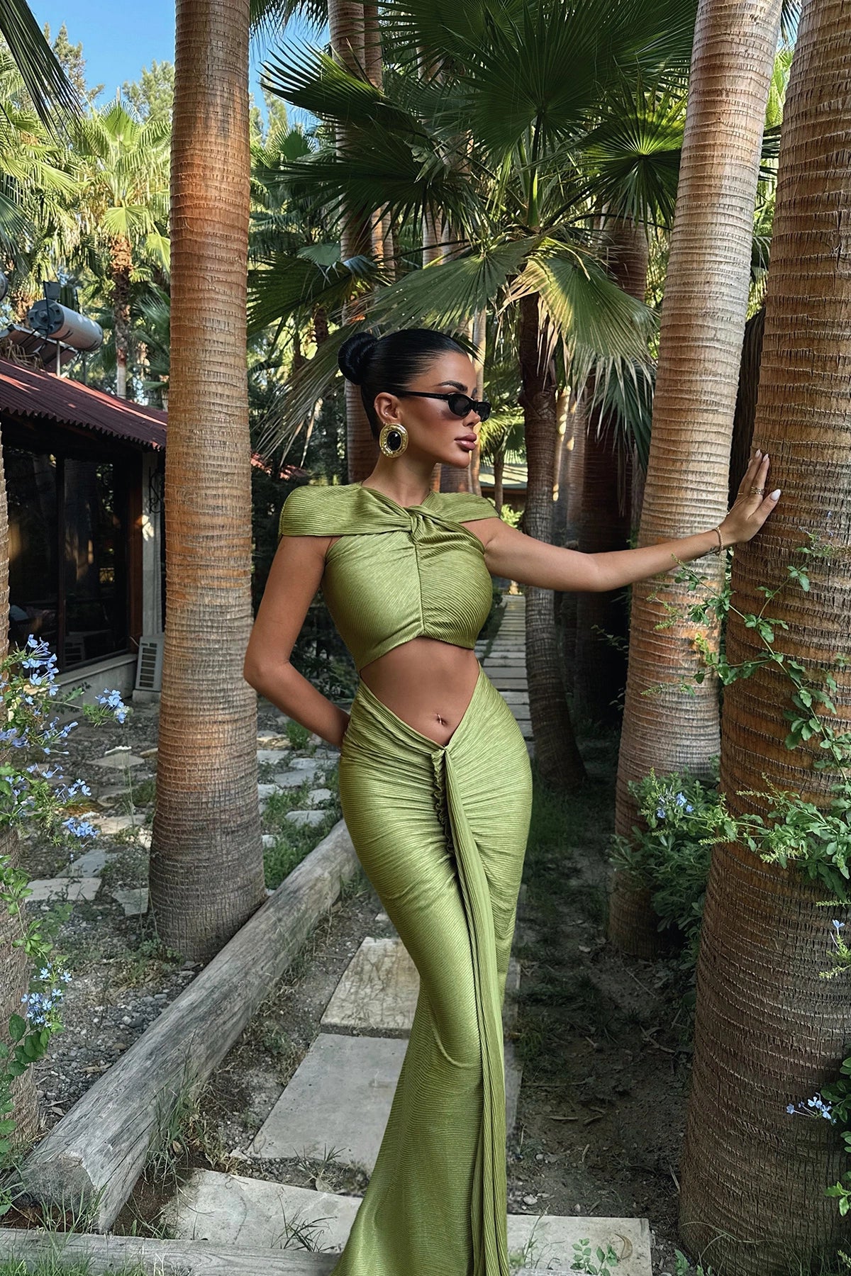 Oil Green Orleans Long Dress ATE-3322