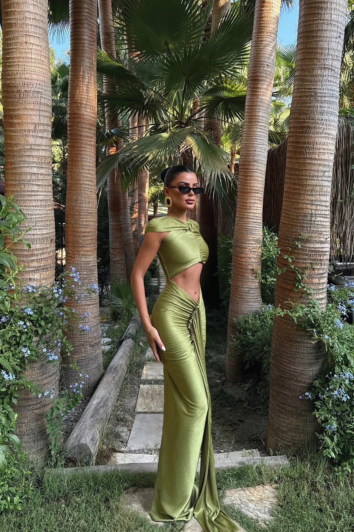 Oil Green Orleans Long Dress ATE-3322