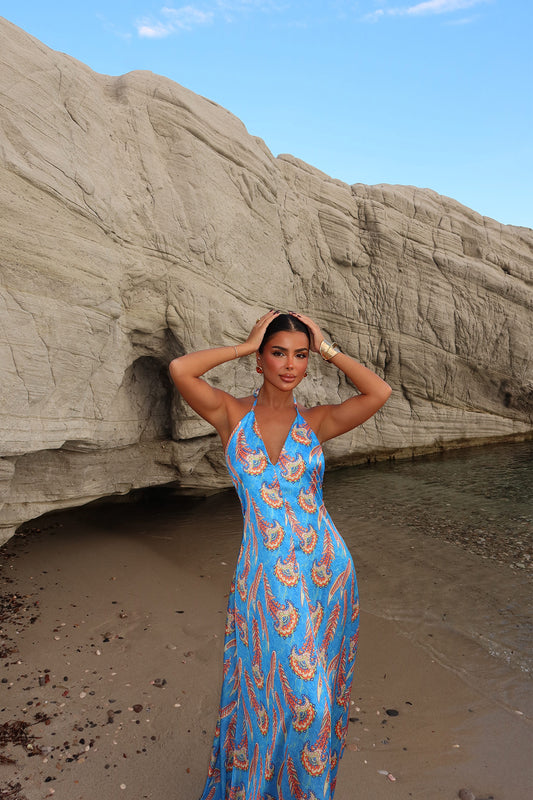 Blue Louella Long Backless Dress