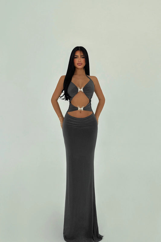 Anthracite Marseille Butterfly Accessory Dress ATE-1436
