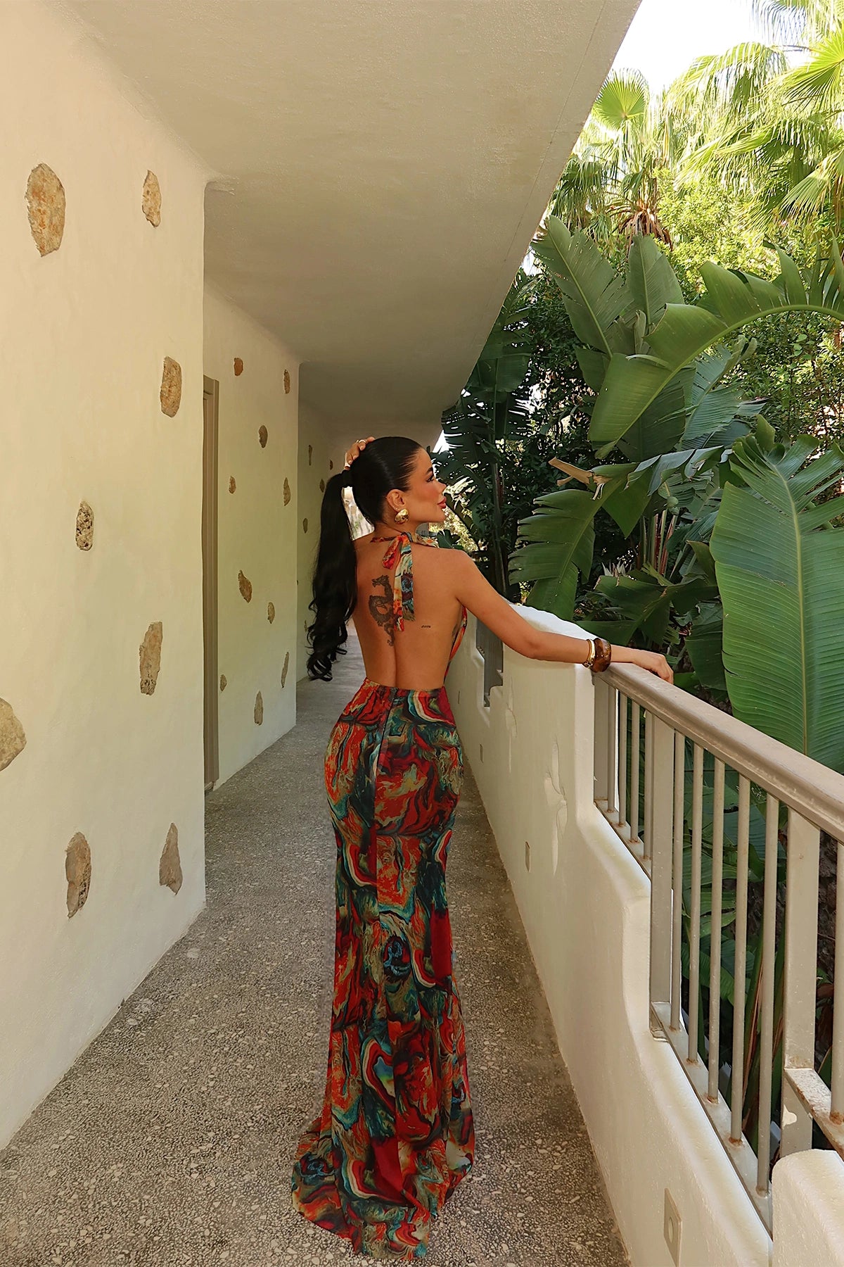 Batik Pattern Strappy Long Dress