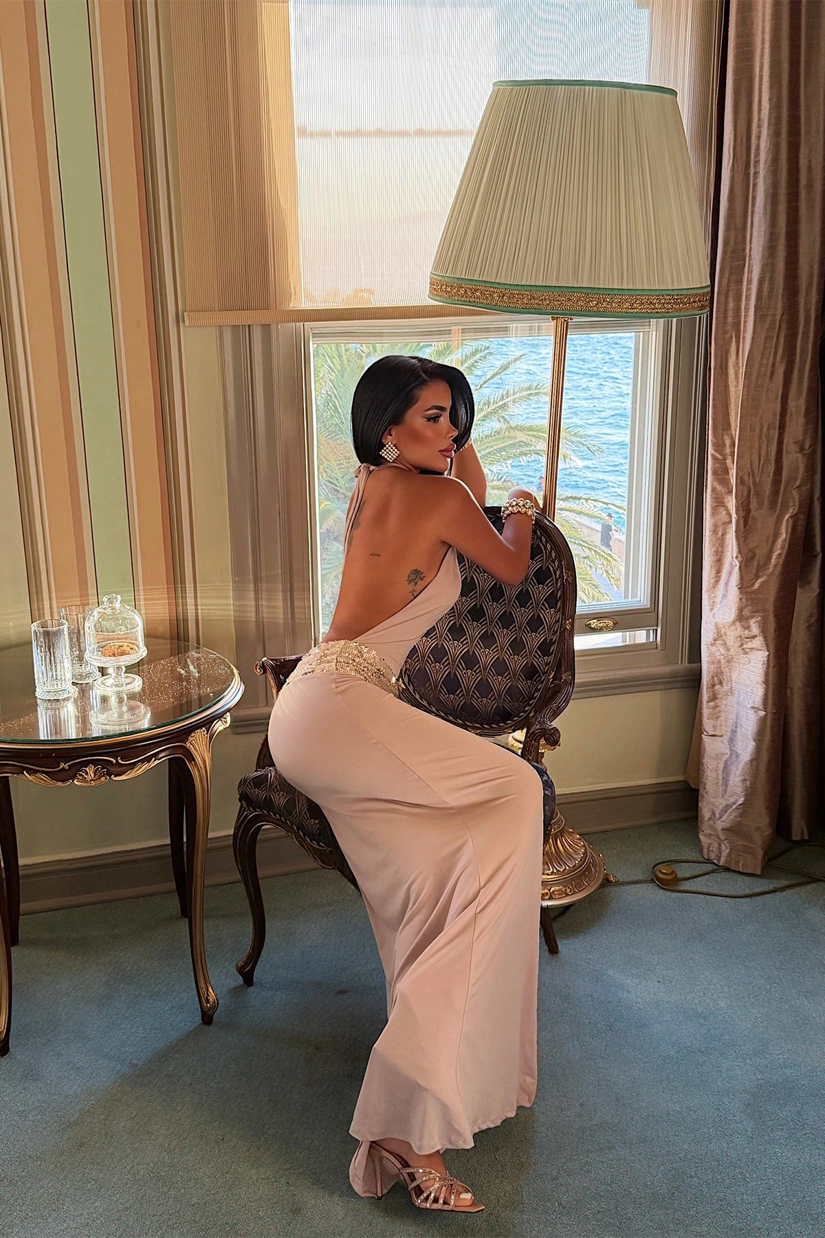 Beige Reeves Long Backless Dress ATE-4956 (PRE-ORDER)