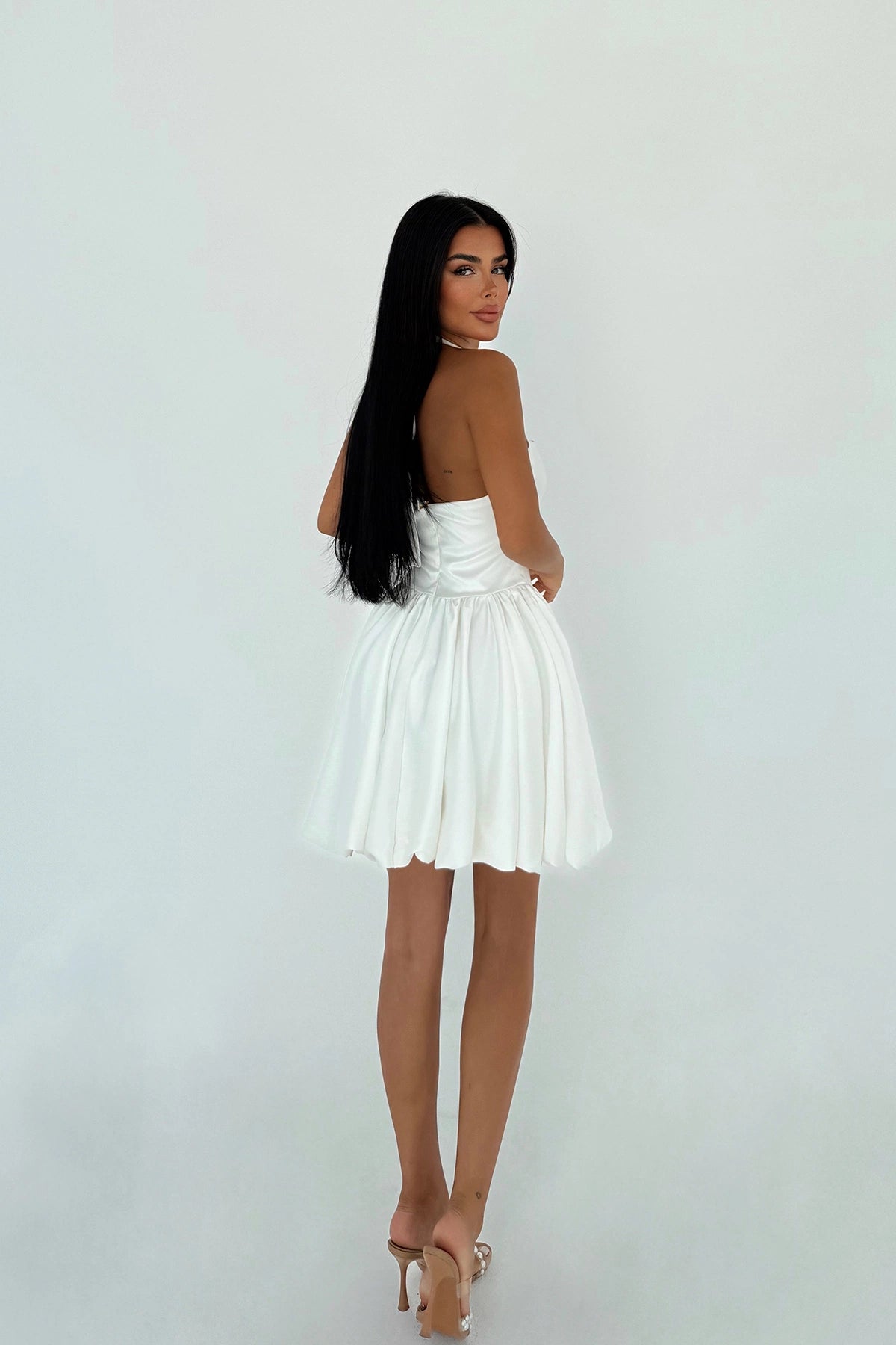 White Estella Mini Skirt with Balloon Hem Dress ATE-3343