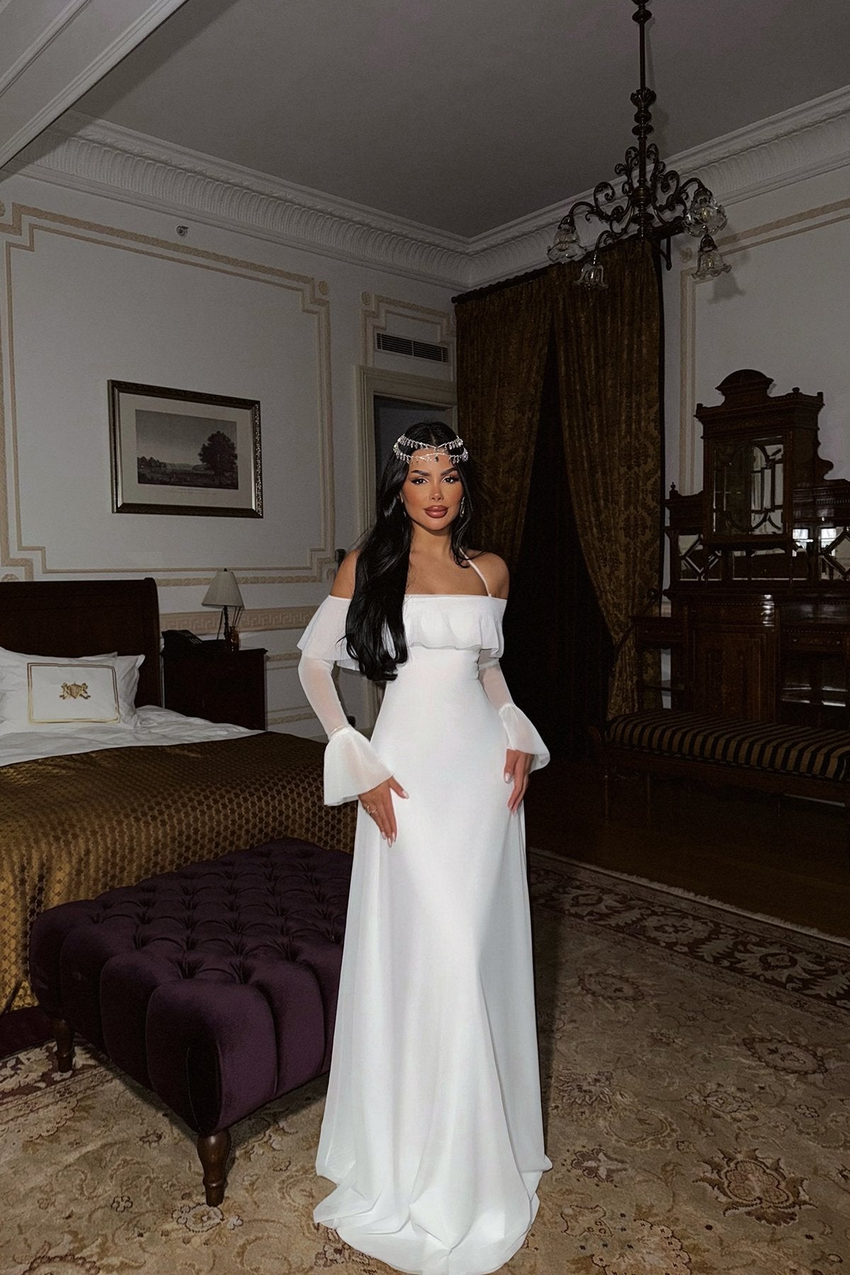 White Raelle Long Tulle Dress ATE-1379