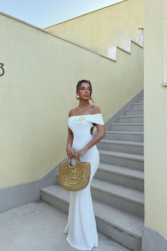 White Seridie Seashell Detail Long Dress ATE-2563