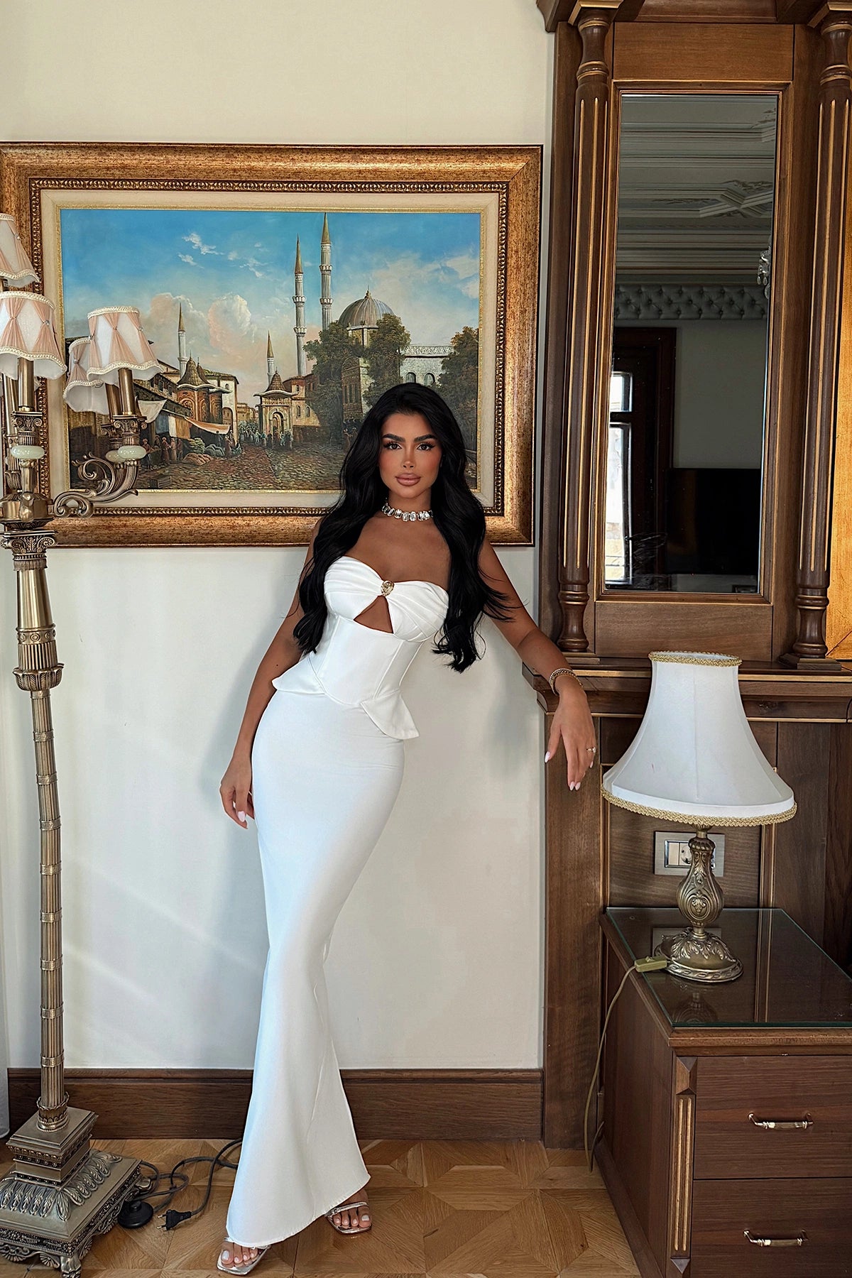 White Soho Corset Detail Long Dress ATE-3204