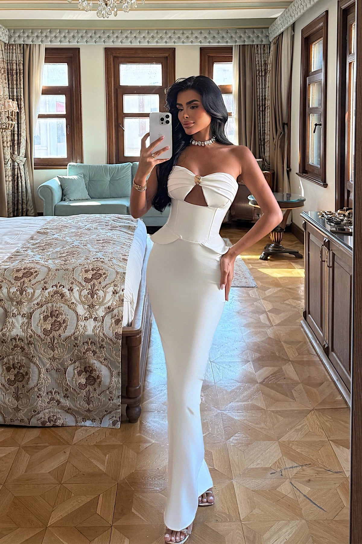 White Soho Corset Detail Long Dress ATE-3204