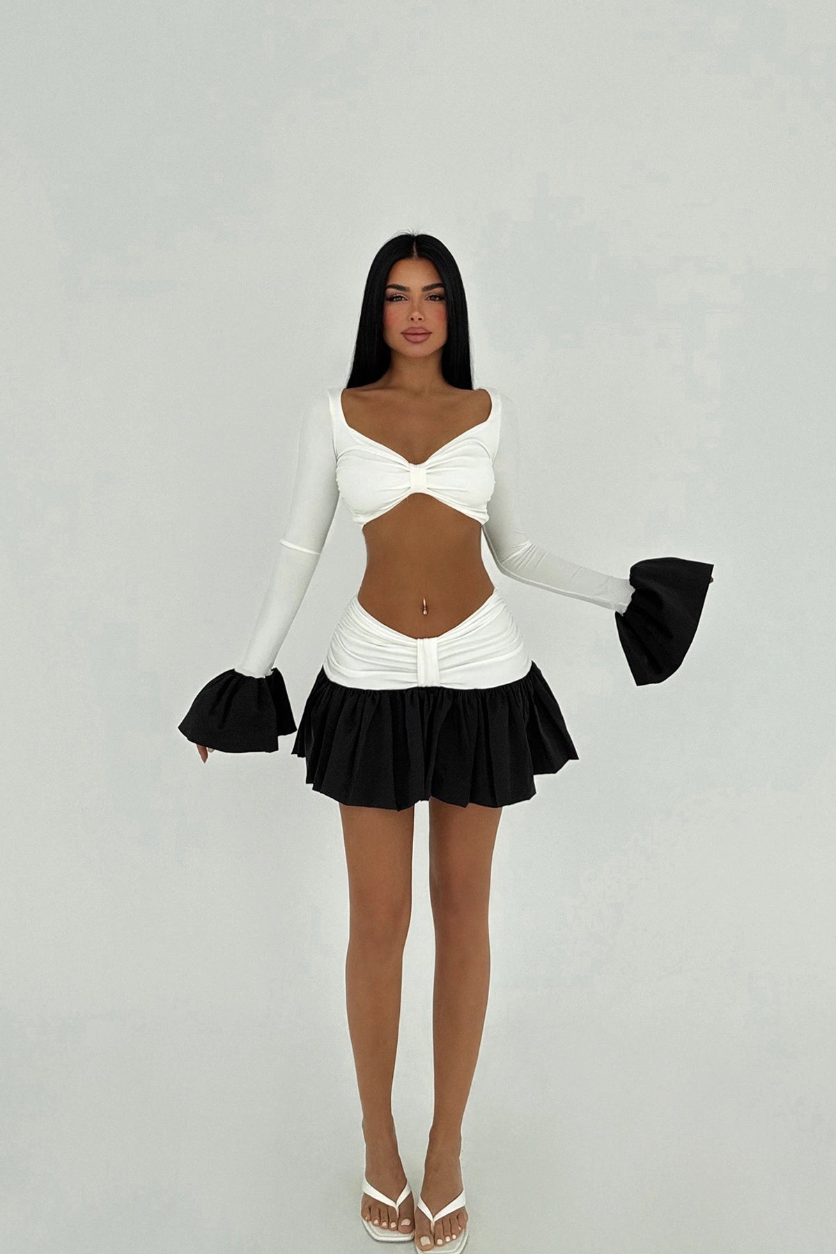 White Sparkly Skirt Top Set ATE-2533