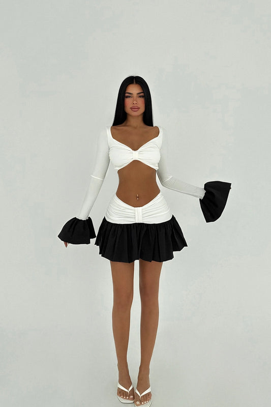 White Sparkly Skirt Top Set ATE-2533