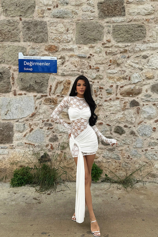 White Rosario Mini Lace Dress ATE-2523