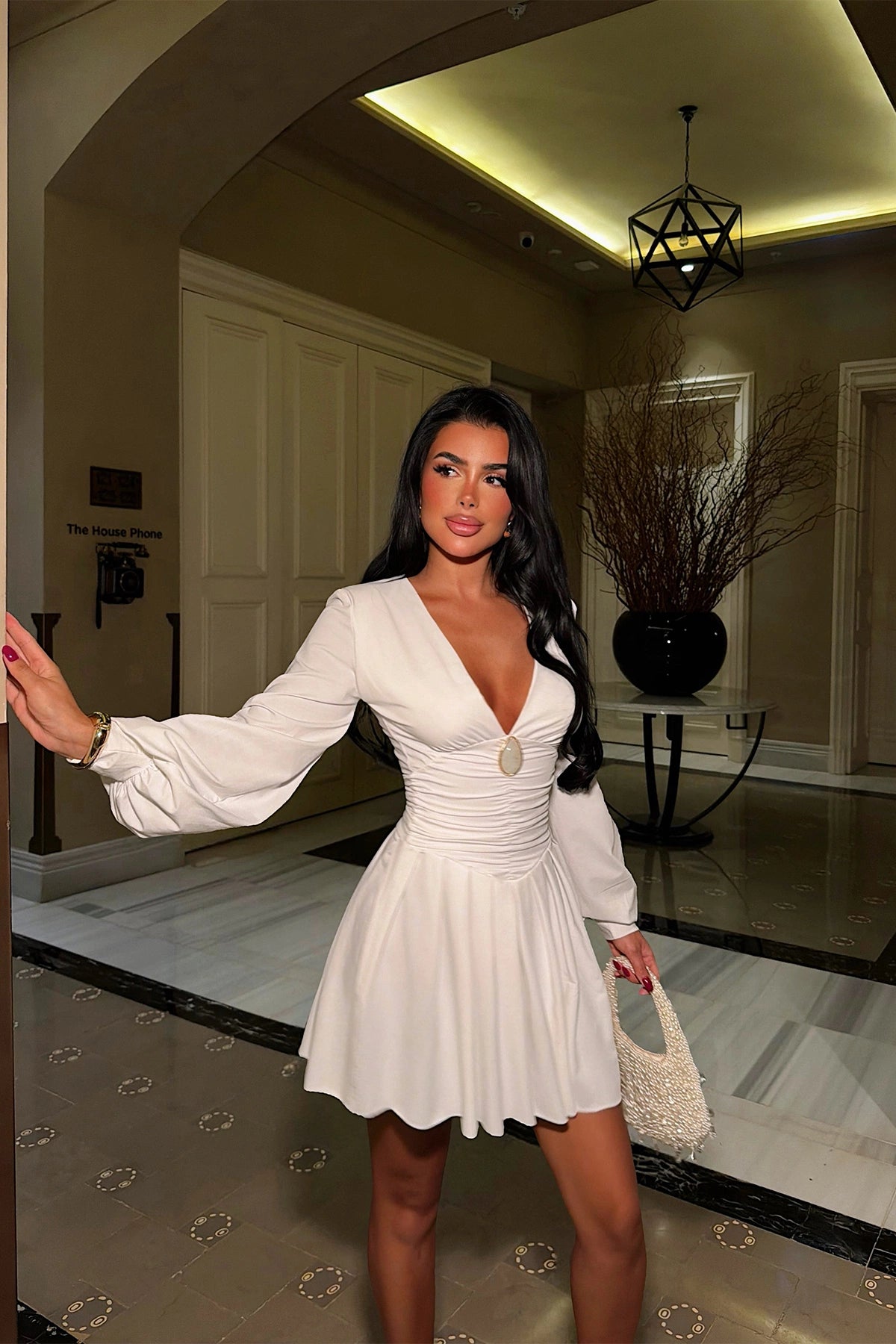 White Dress with Gathered Front ATE-6840 (PRE-ORDER)