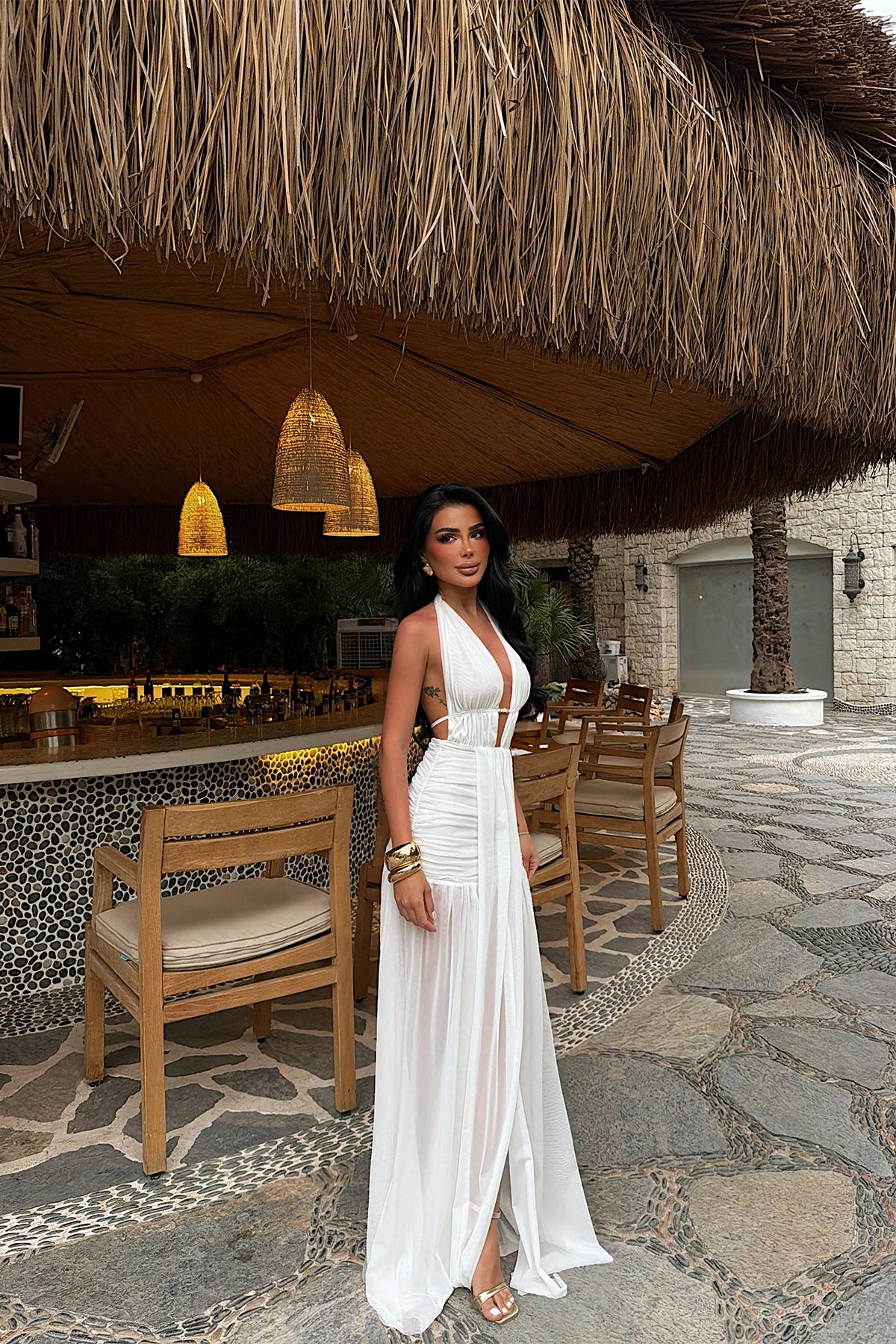 White Detail Long Dress ATE-5415 (PRE-ORDER)