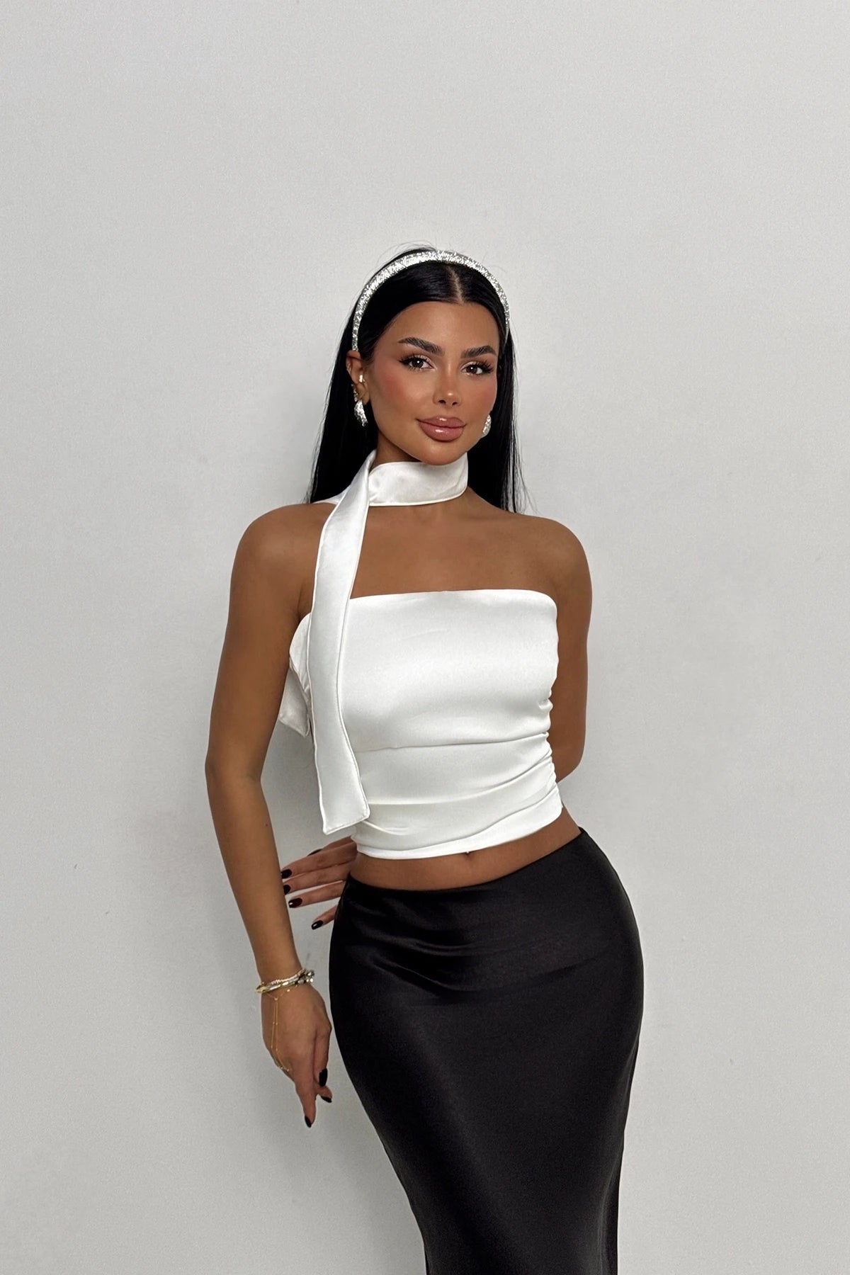 White Satin Crop Top