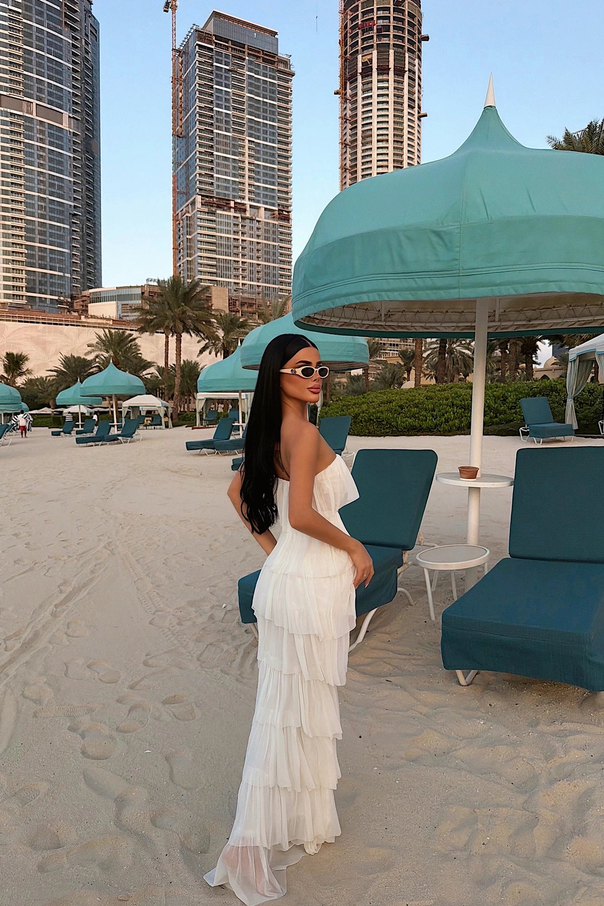White Saroja Long Layered Tulle Dress ATE-3529 (PRE-ORDER)