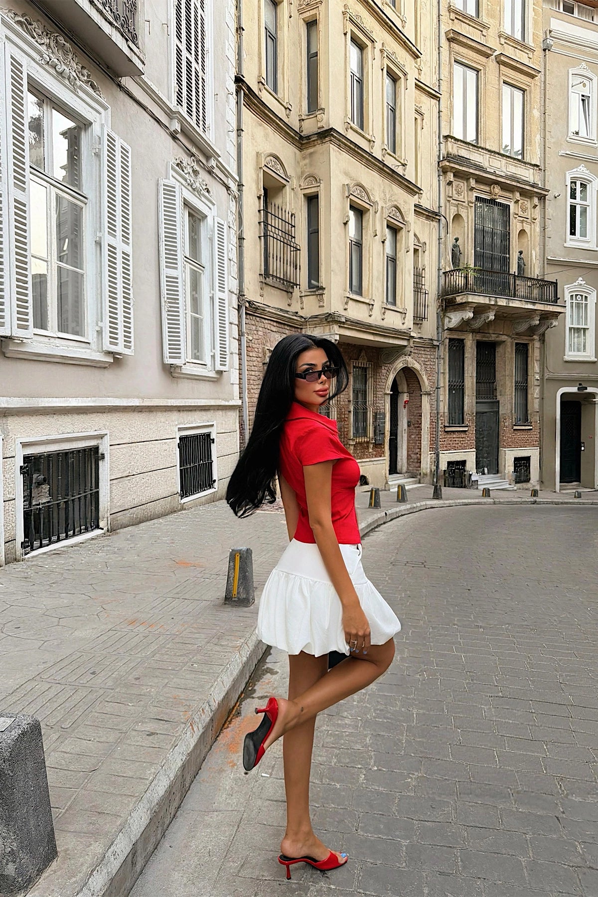 White Ruffle Detail Mini Skirt 6460