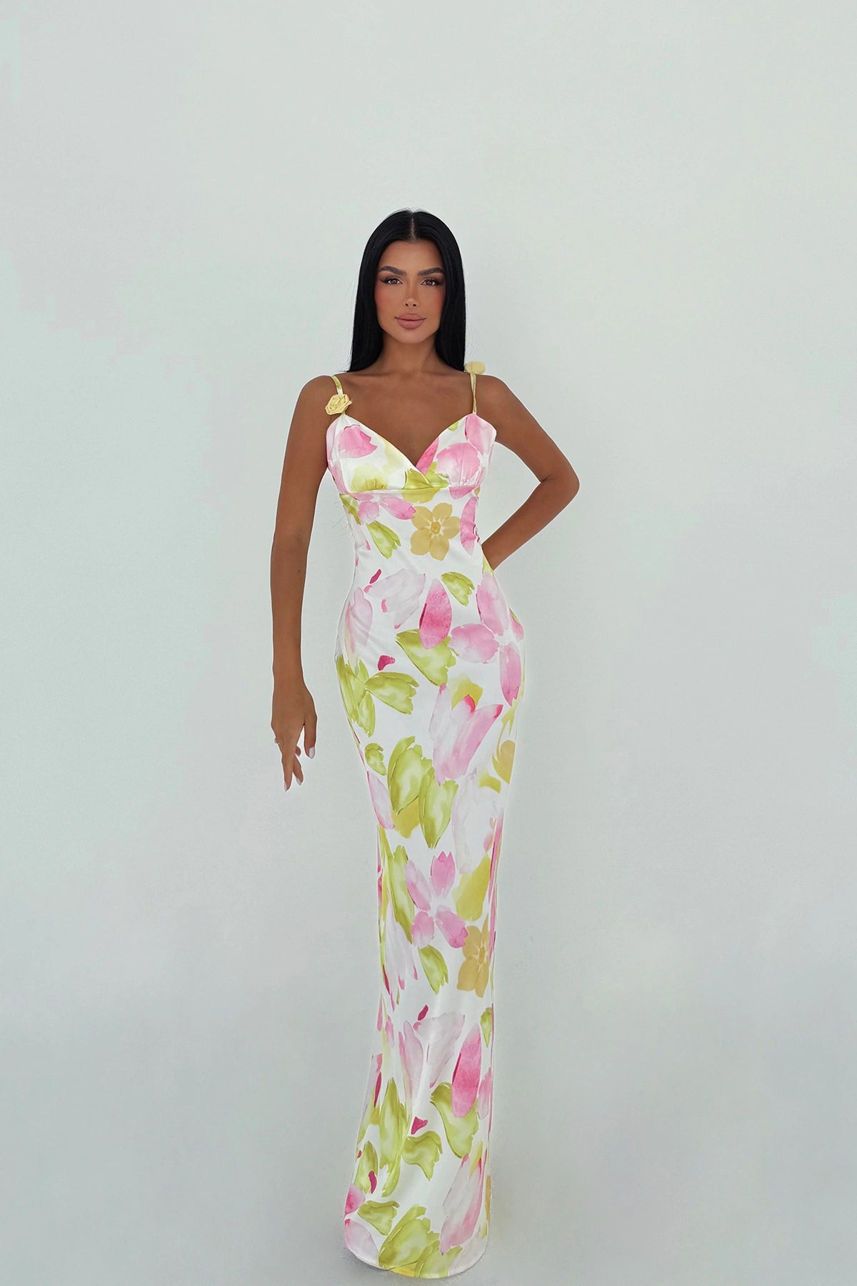 Multicolored Chrysler Long Floral Pattern Dress ATE-3369