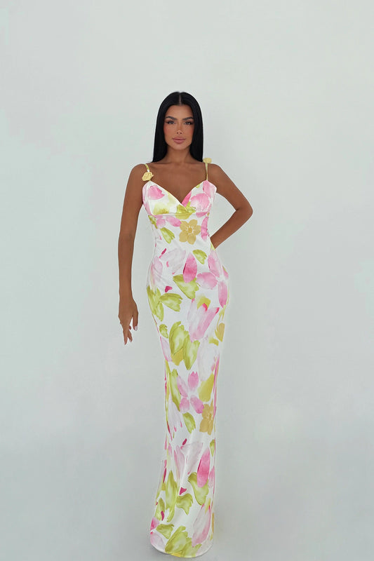 Multicolored Chrysler Long Floral Pattern Dress ATE-3369
