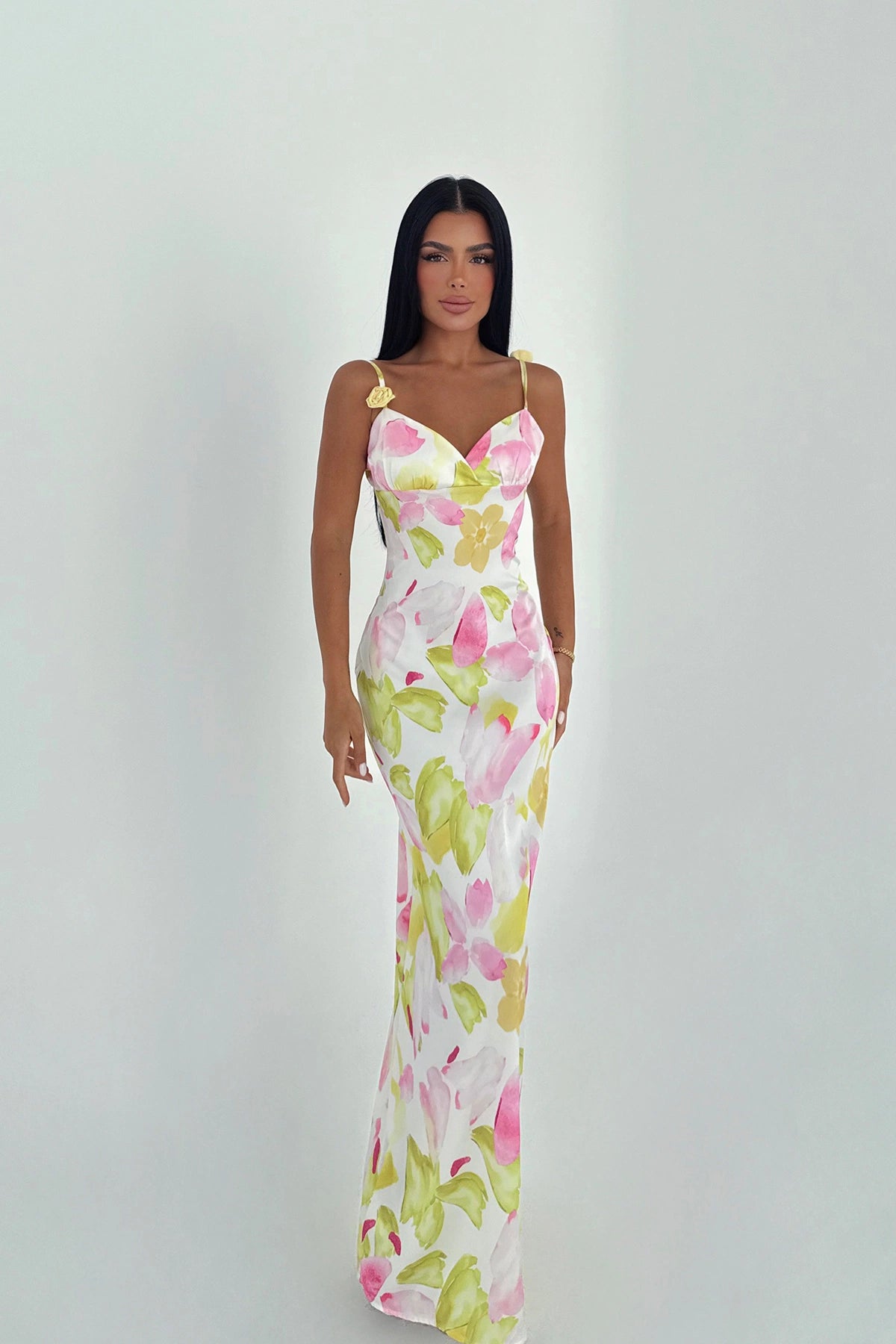 Multicolored Chrysler Long Floral Pattern Dress ATE-3369