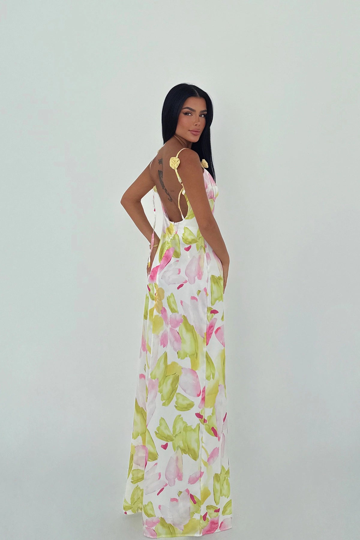 Multicolored Chrysler Long Floral Pattern Dress ATE-3369