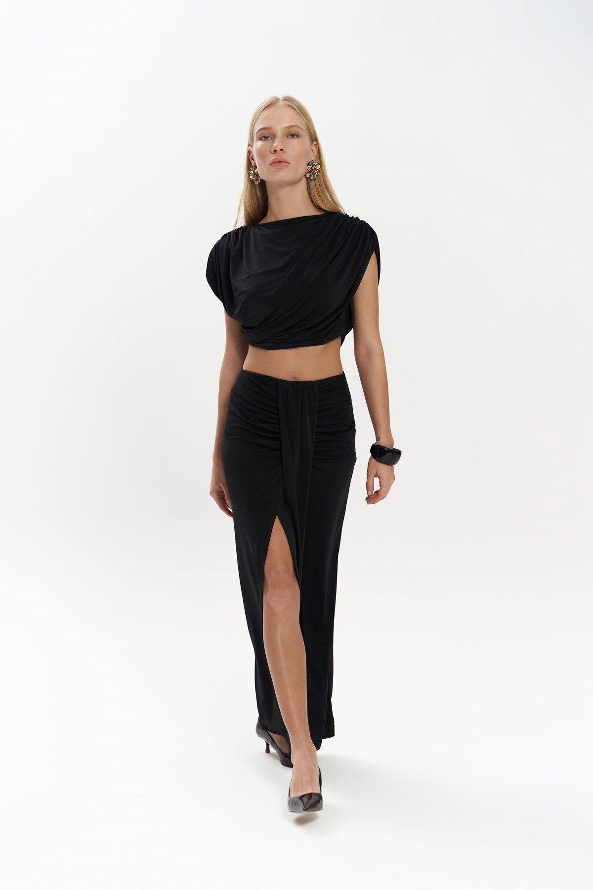 Easton Black Crop Skirt Set