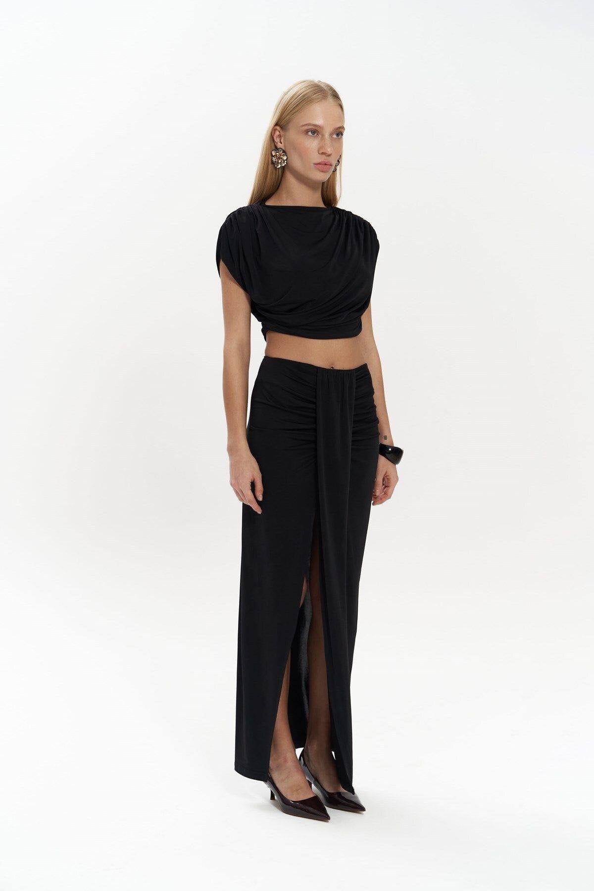 Easton Black Crop Skirt Set