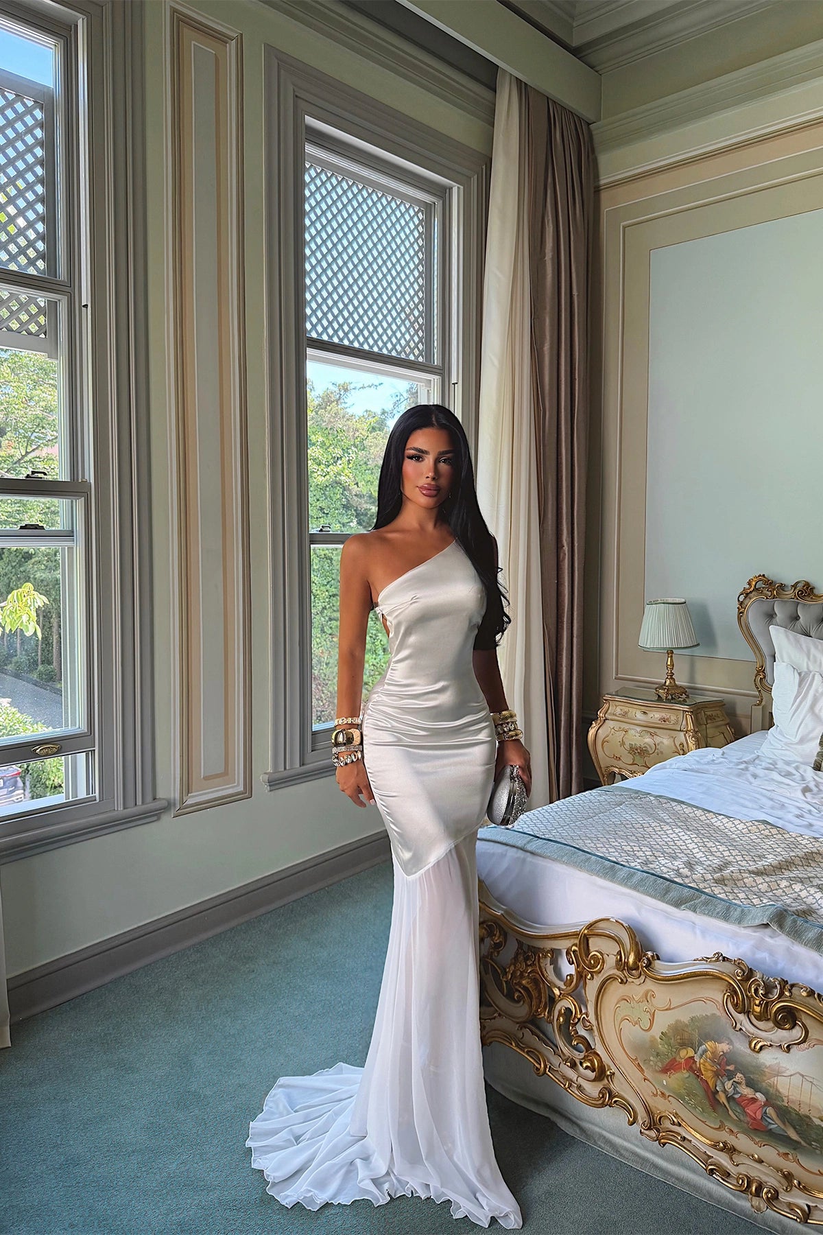 Ecru Satin Midi Dress ATE-5407 (PRE-ORDER)