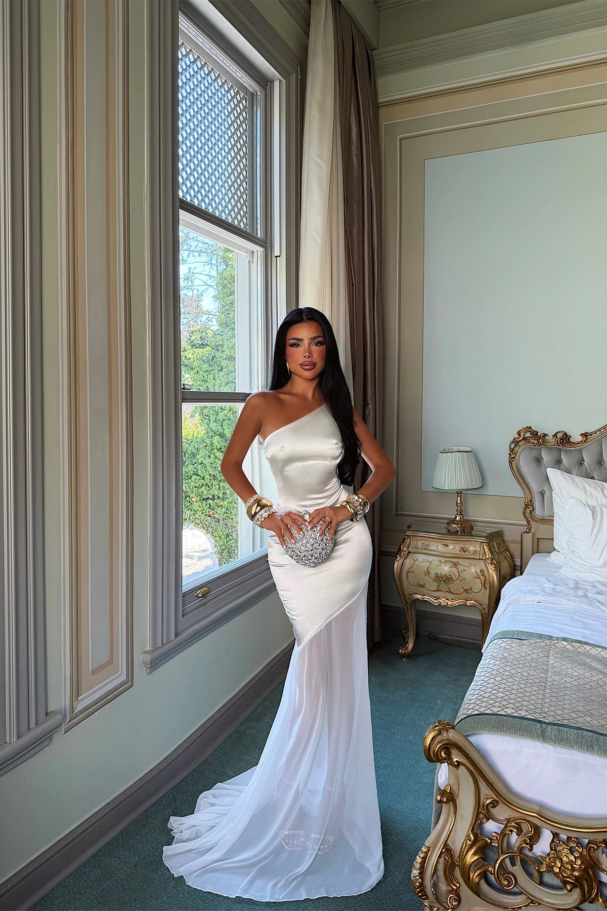 Ecru Satin Midi Dress ATE-5407 (PRE-ORDER)