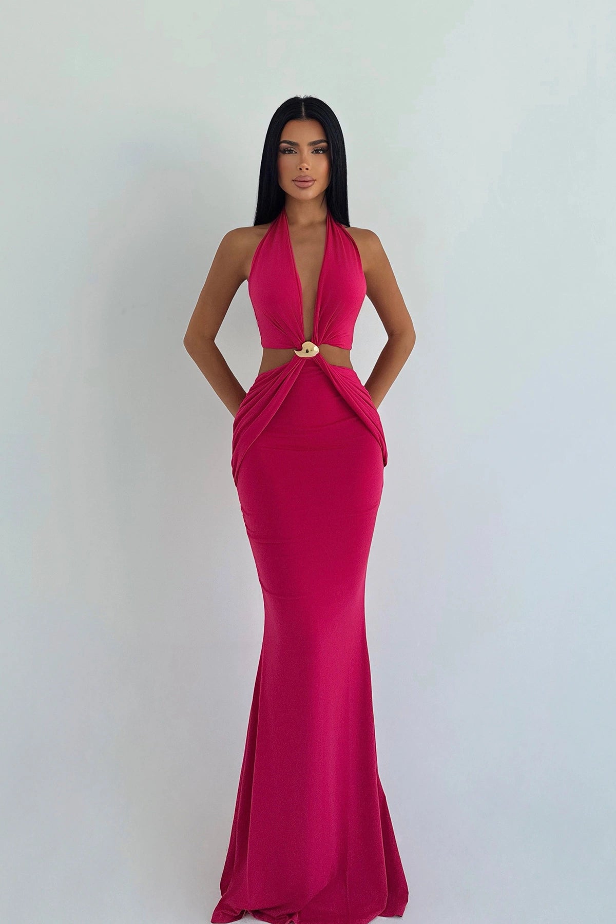 Fuchsia Seamed Long Dress ATE-3473