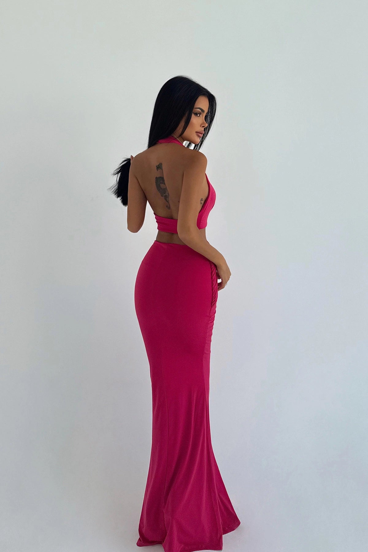 Fuchsia Seamed Long Dress ATE-3473