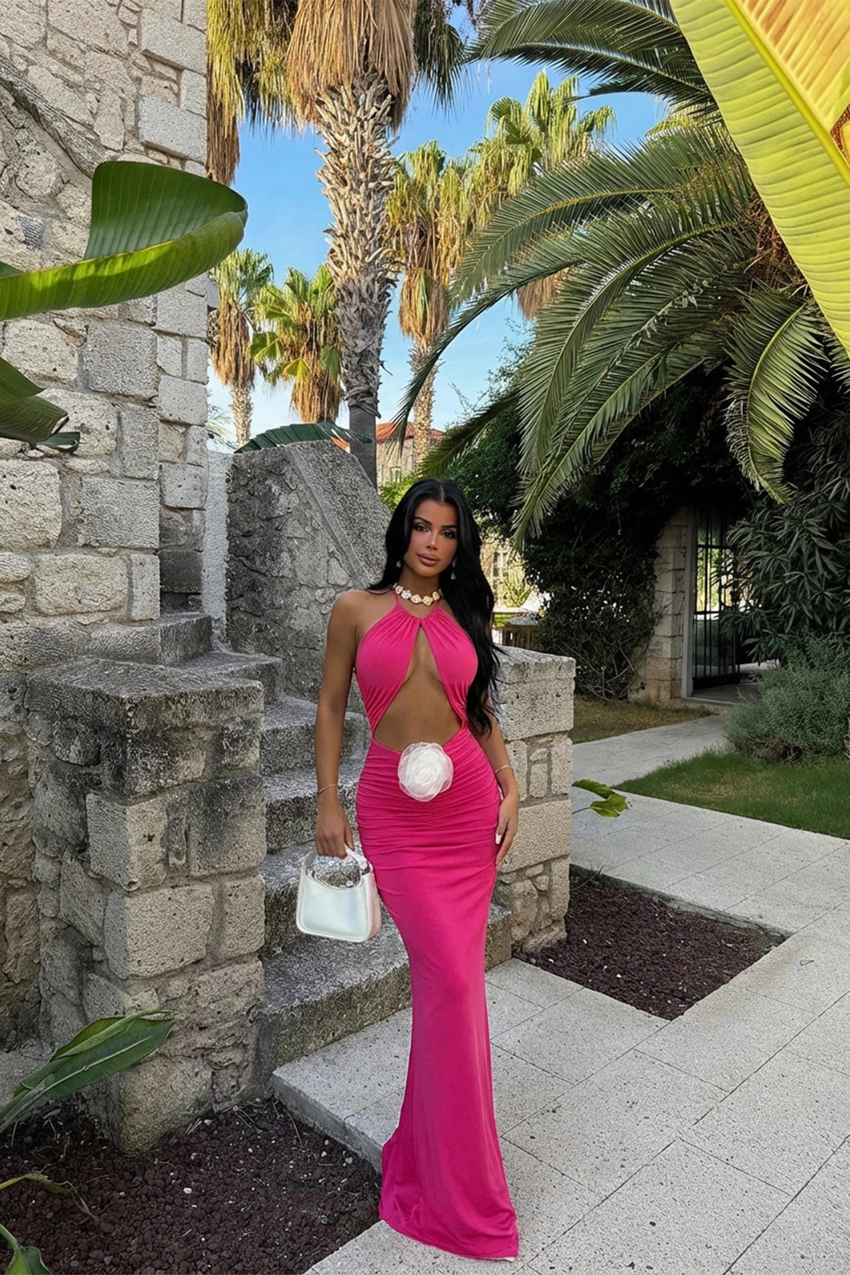 Fuchsia Kalika Rose Detail Dress ATE-1519