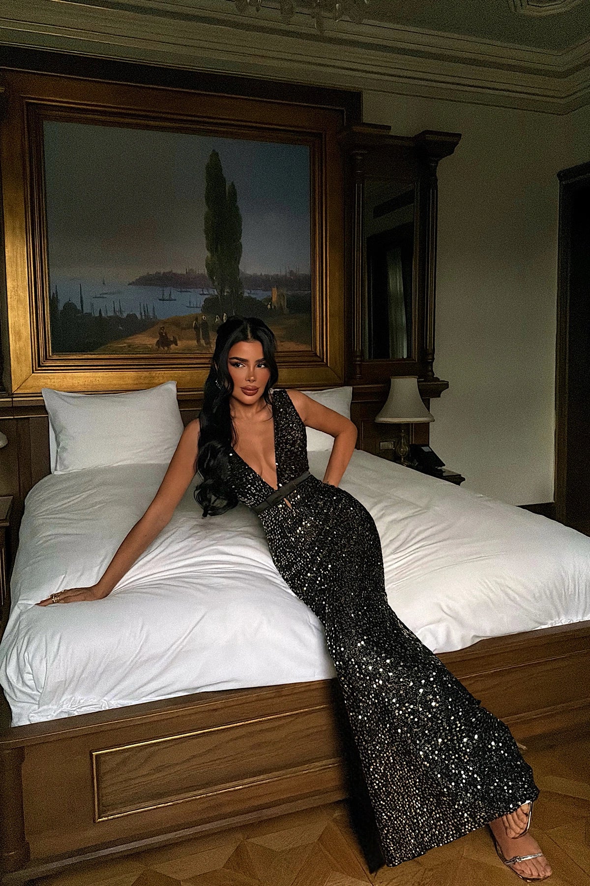 Silver Loretta long sequined dress ATE-4552