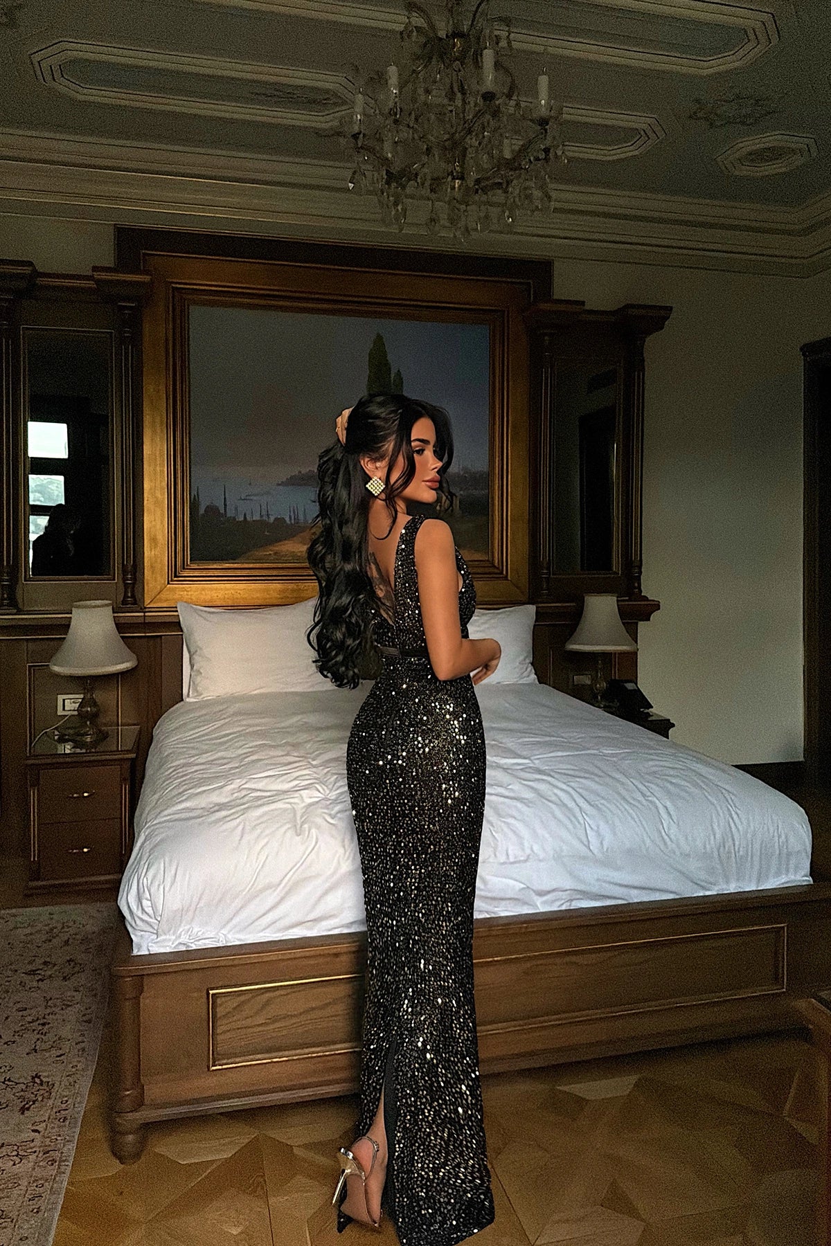 Silver Loretta long sequined dress ATE-4552