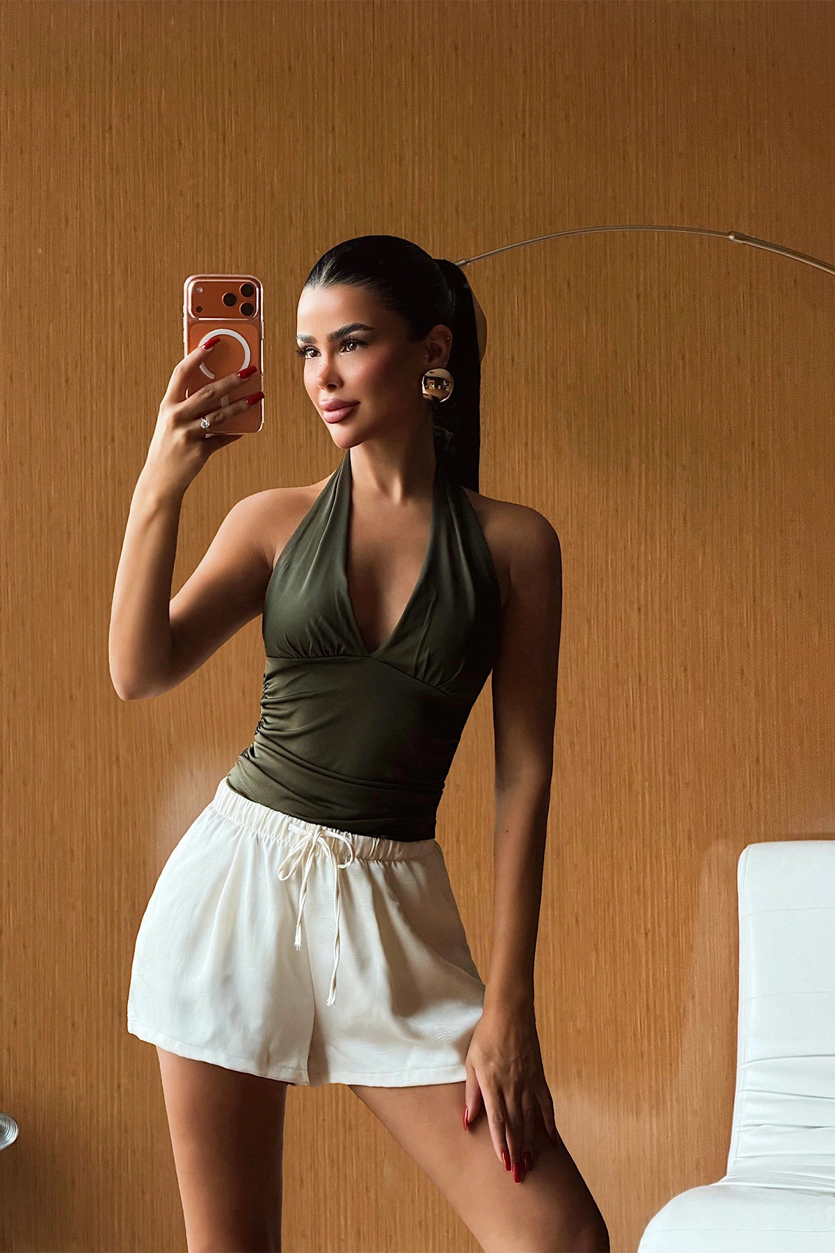 Khaki Back Detail Crop Top ATE-5870