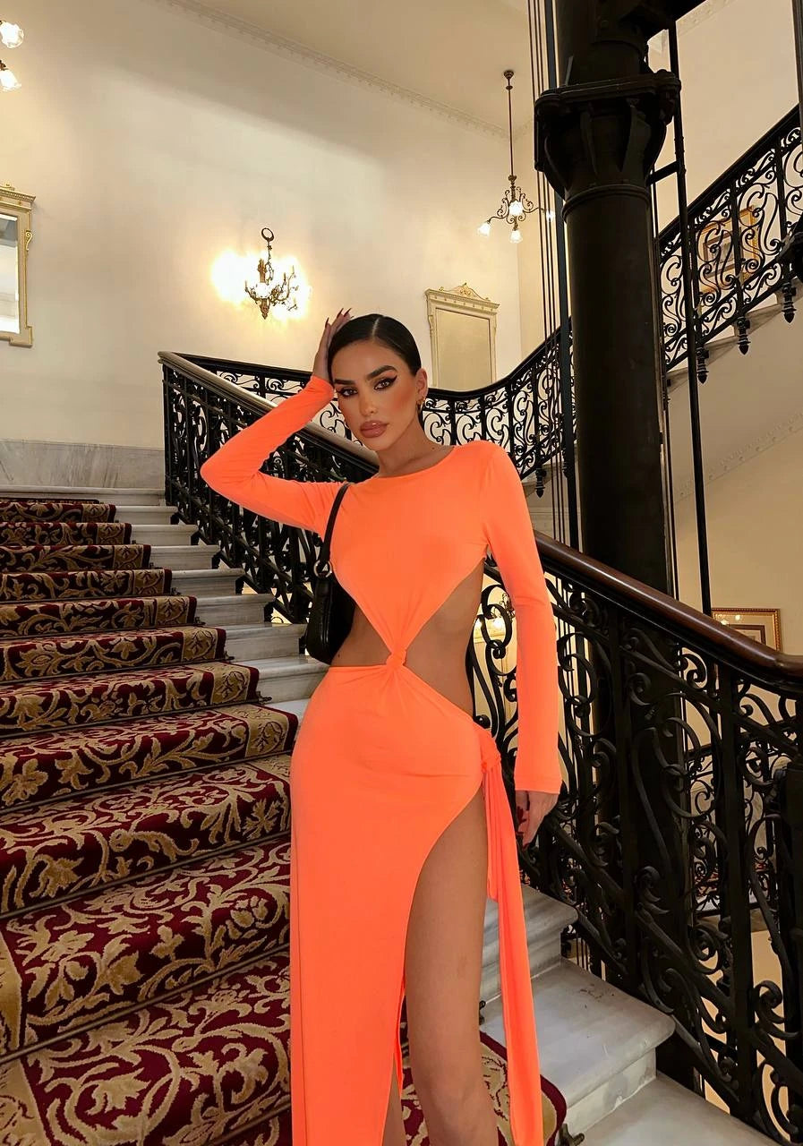Maxi length slash and leg detail dress
