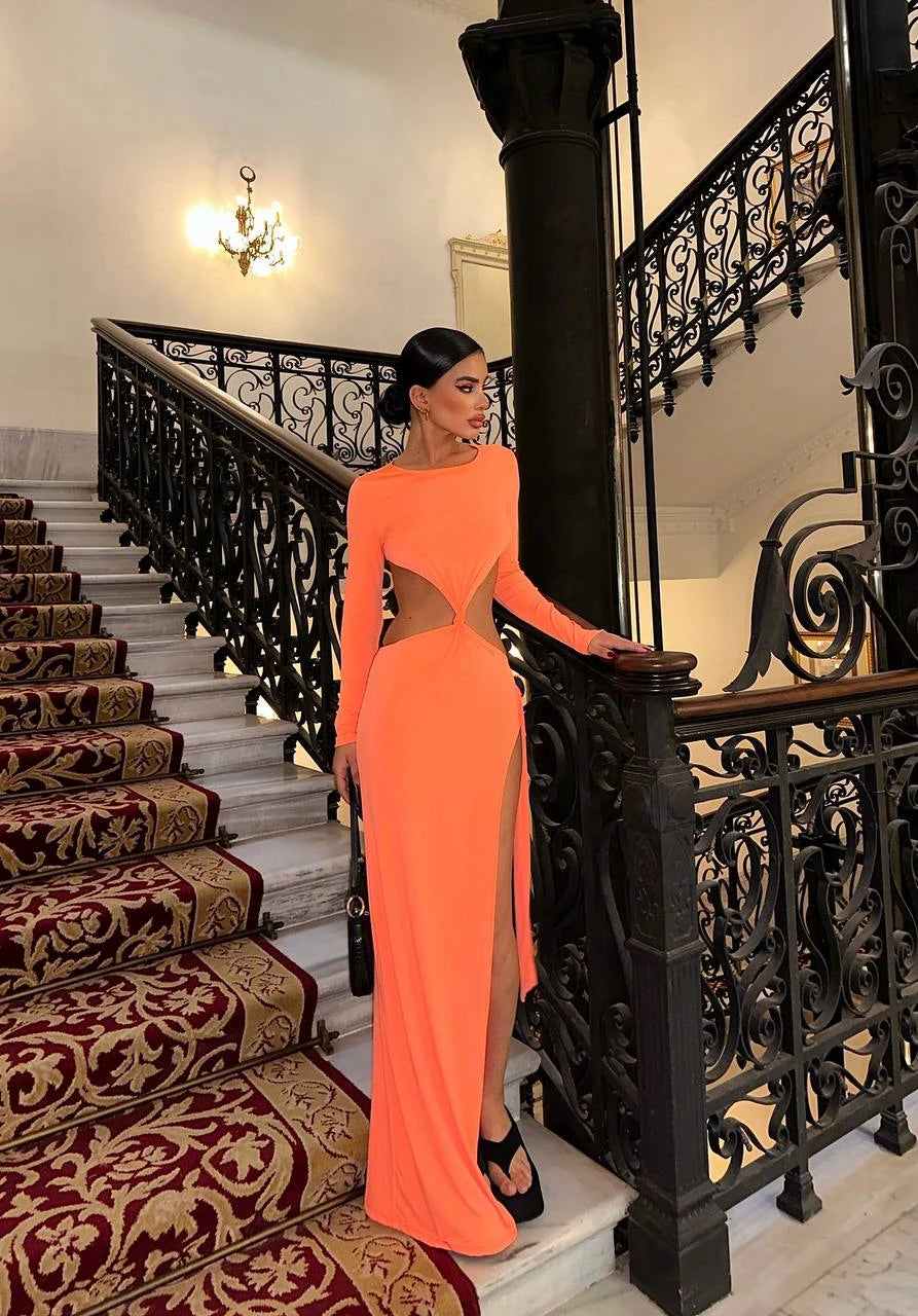 Maxi length slash and leg detail dress